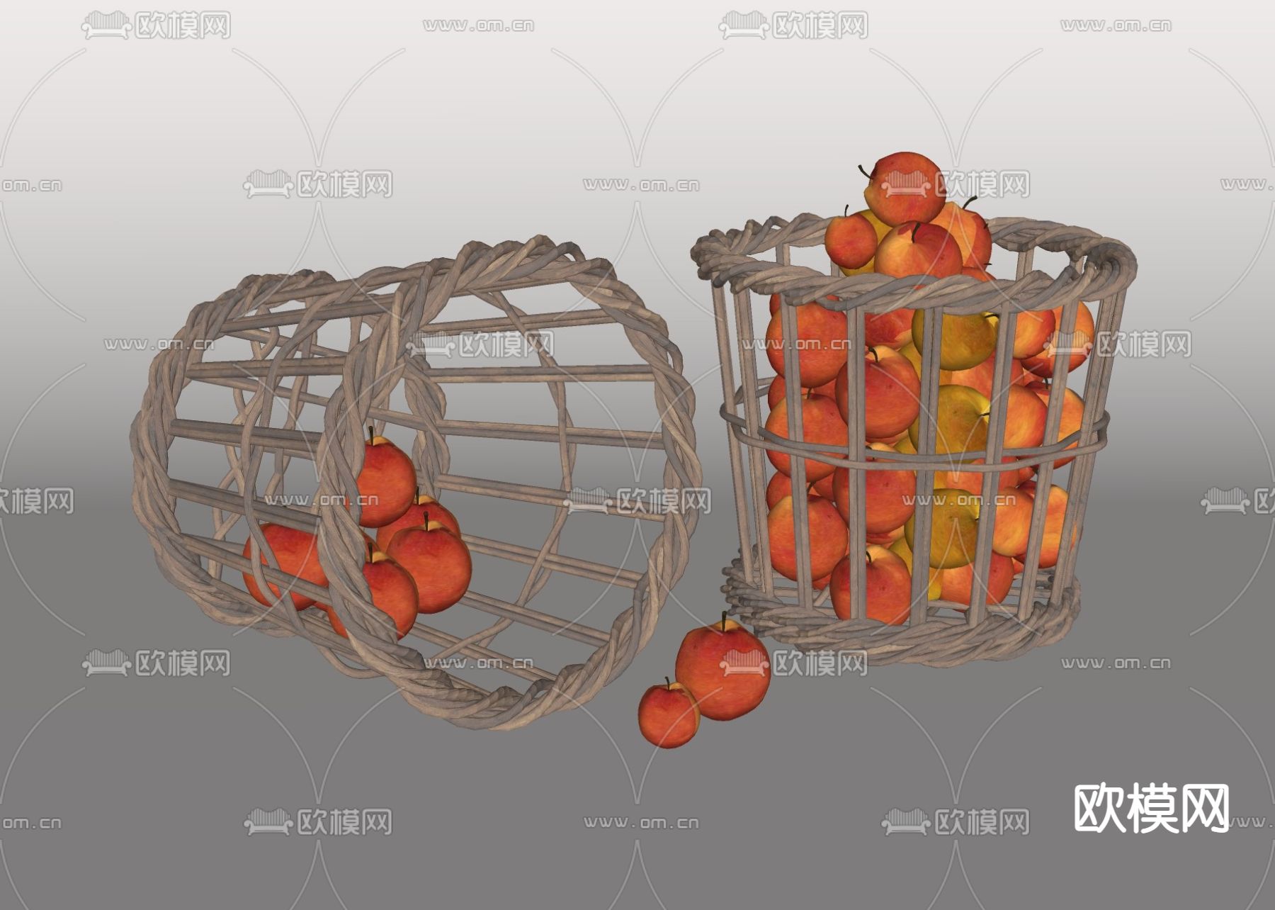 北欧竹筐 竹楼 脏衣篮su模型下载（渲染图2）