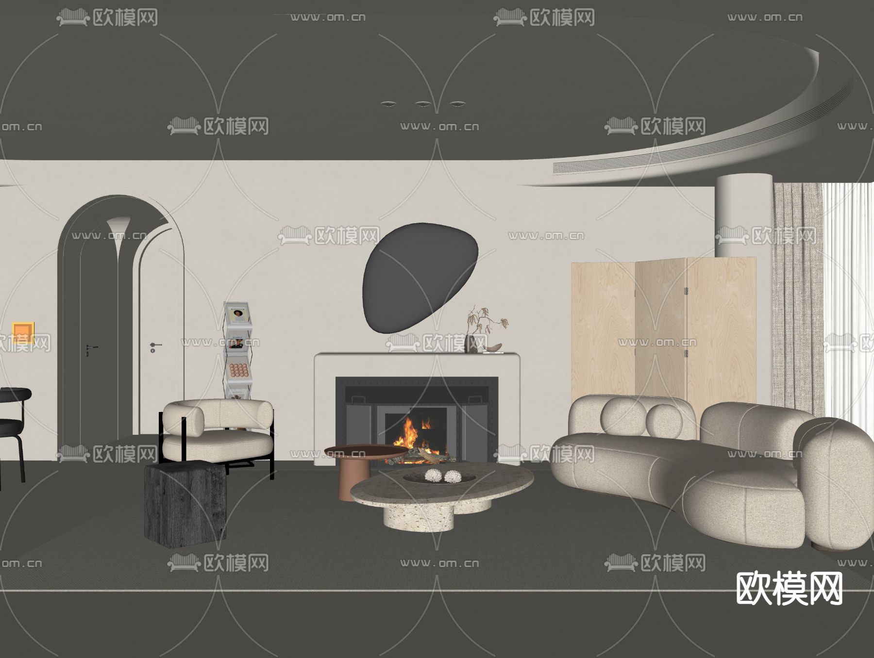 侘寂风客厅su模型下载（渲染图2）