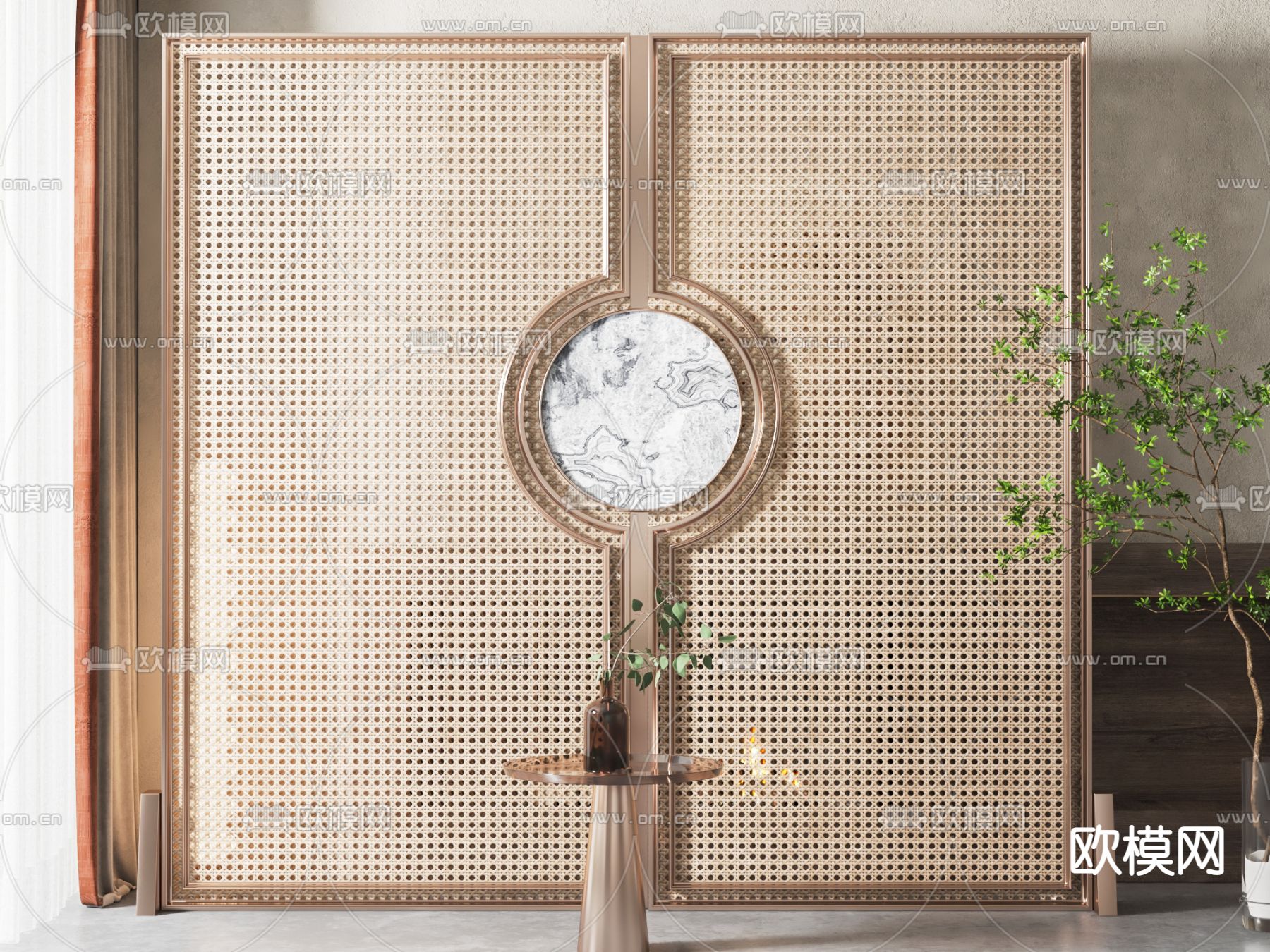 新中式隔断屏风3d模型下载