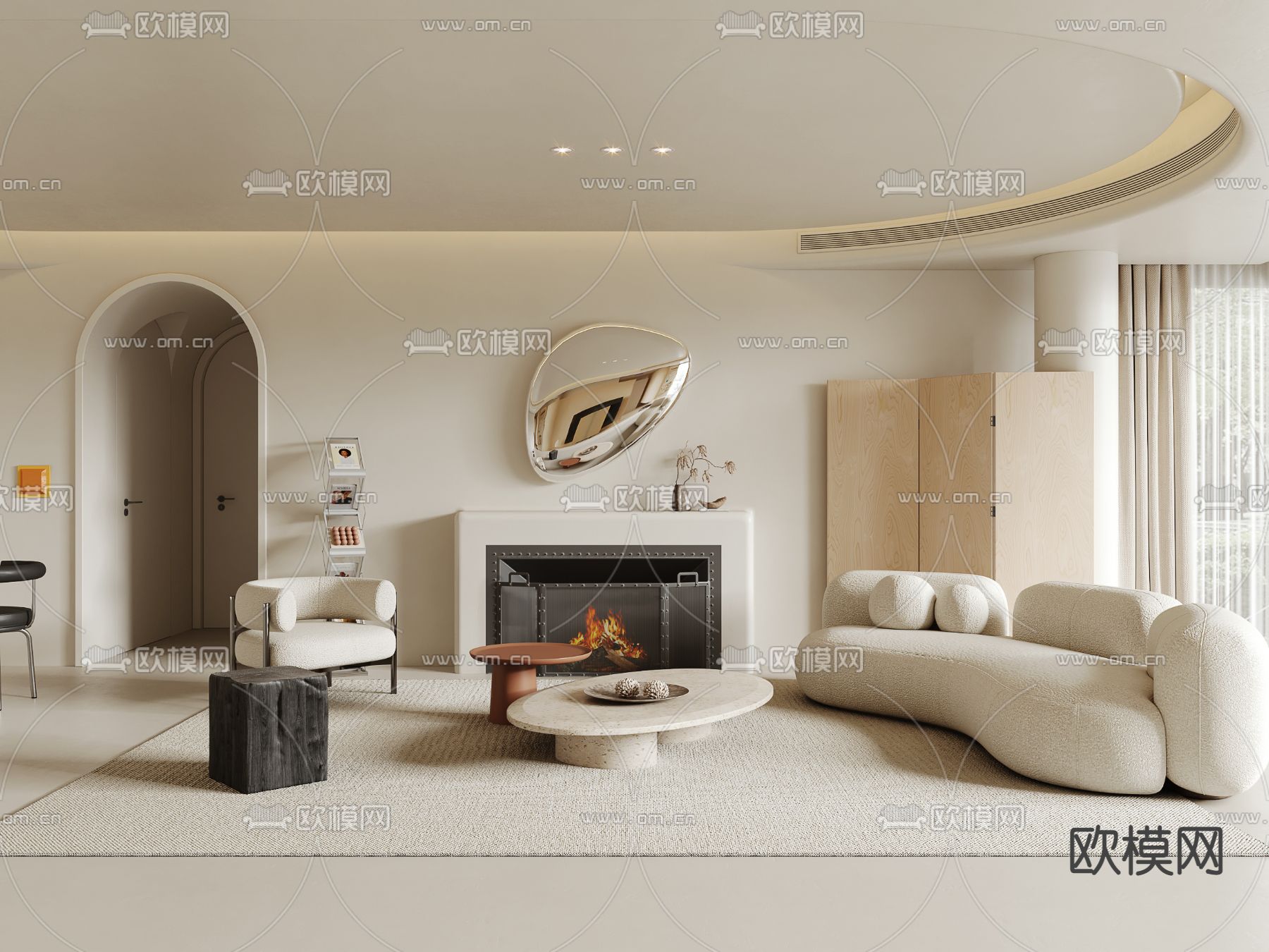 侘寂风客厅su模型下载（渲染图1）