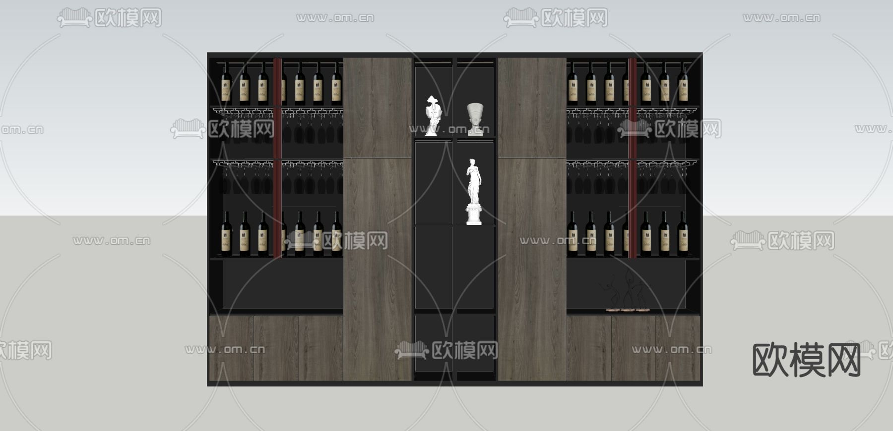 现代美式酒柜su模型下载（渲染图2）