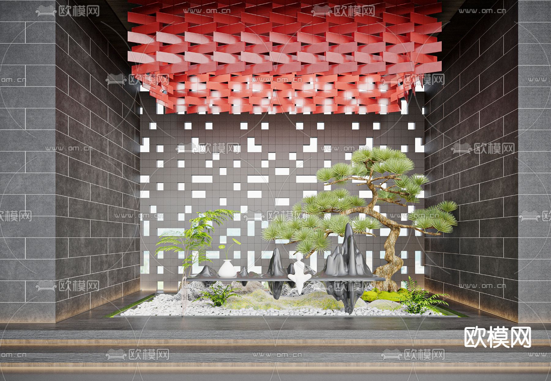 新中式室内松树小品 植物堆3d模型下载