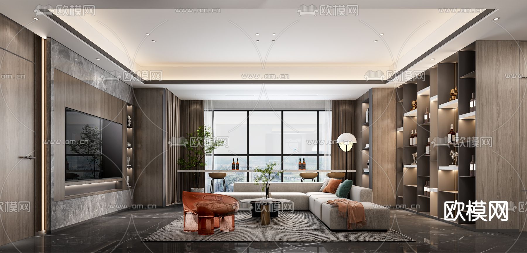 现代客厅免费3d模型下载