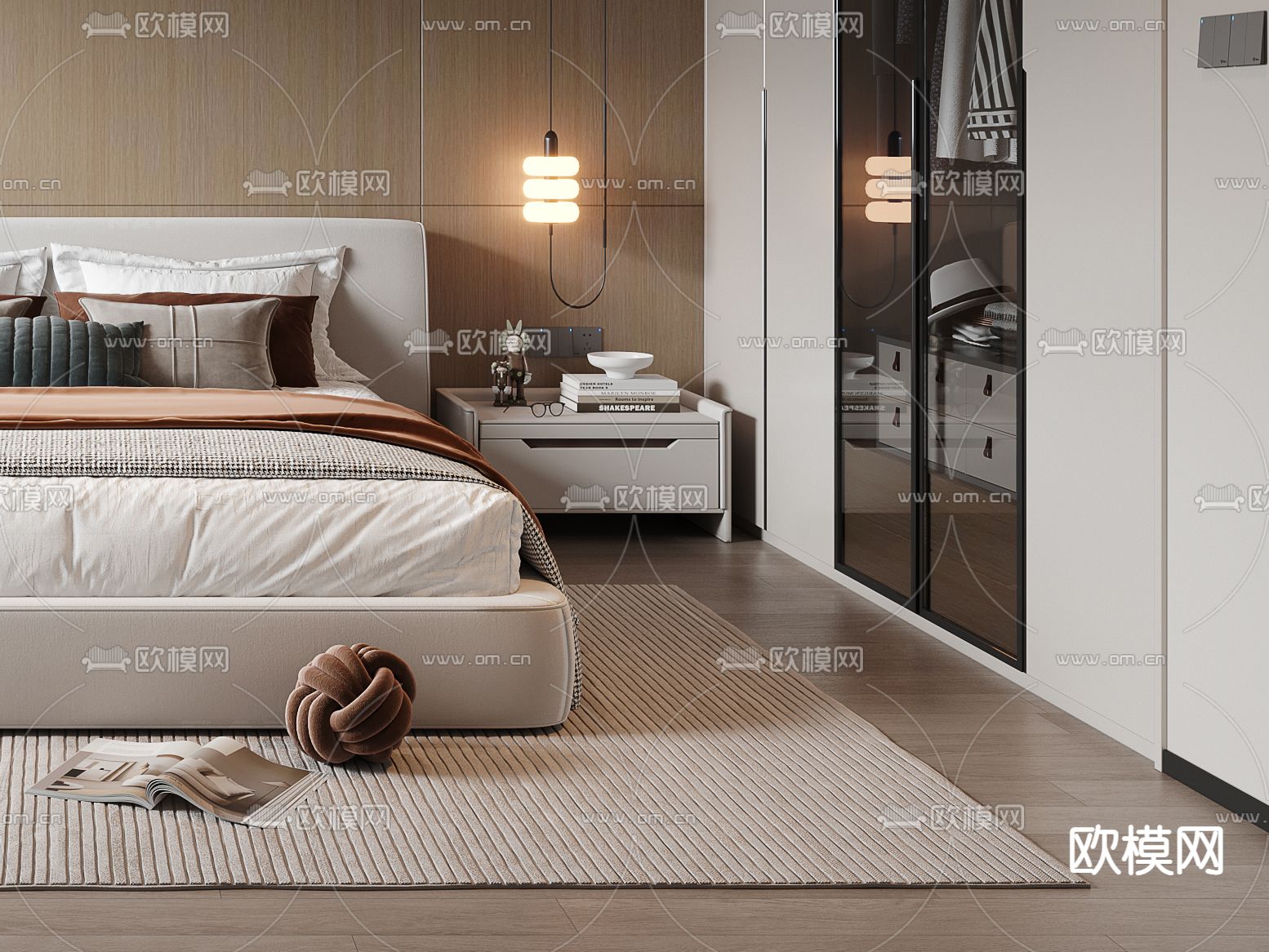 现代卧室 主人房 主卧3d模型下载（渲染图3）