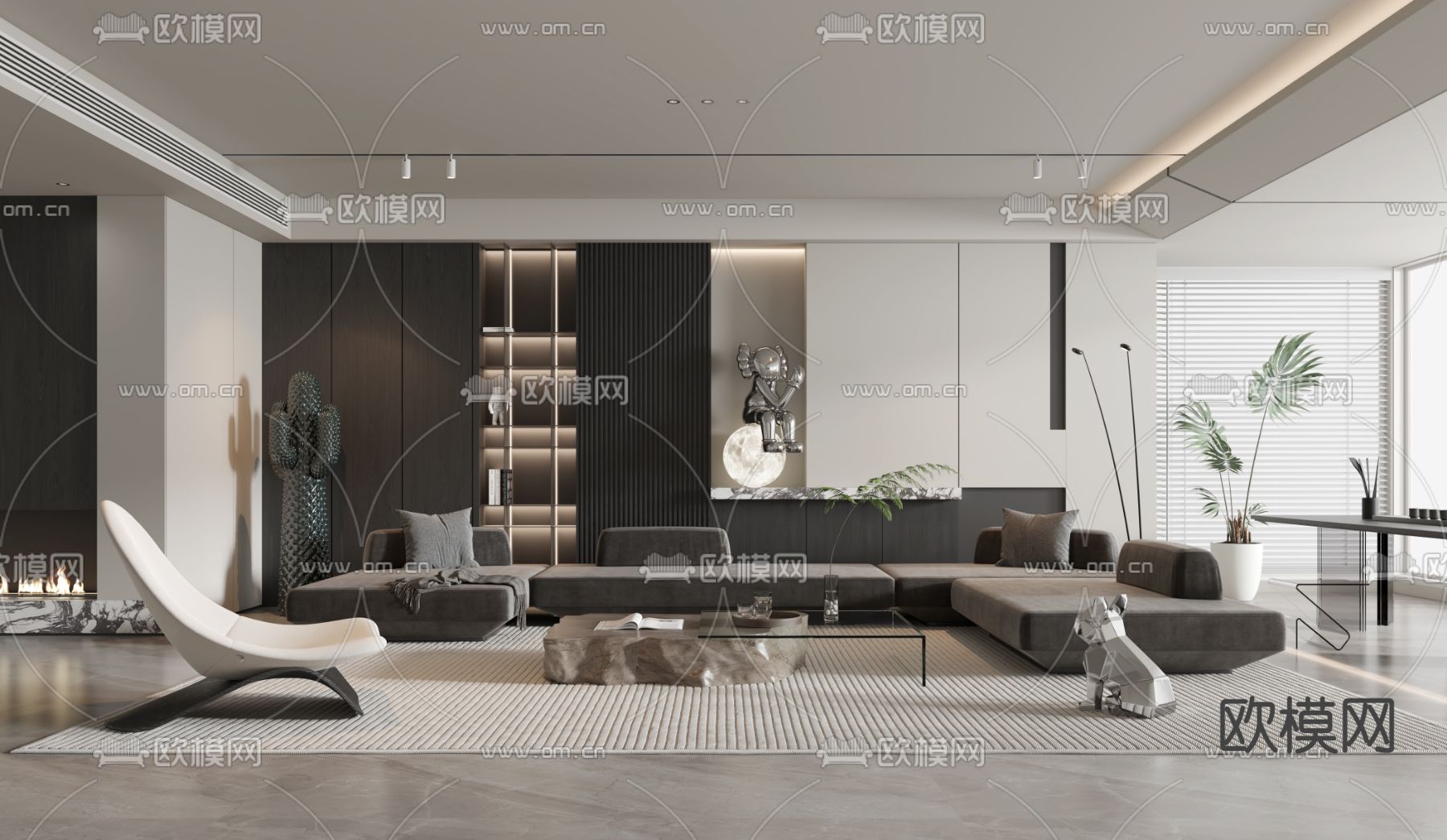 高级灰客厅3d模型下载（渲染图1）