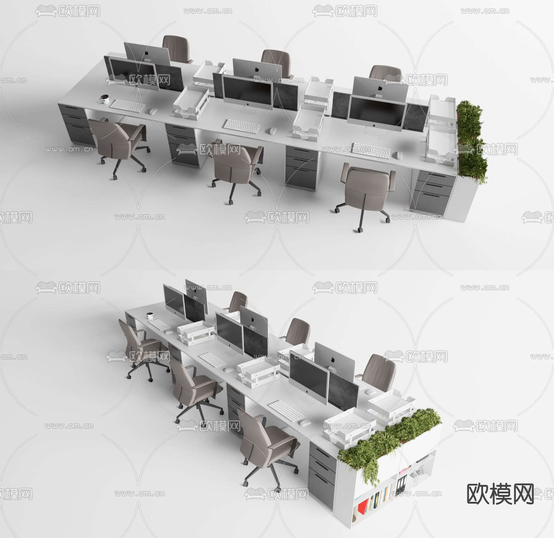 现代办公桌椅 办公卡位su模型
