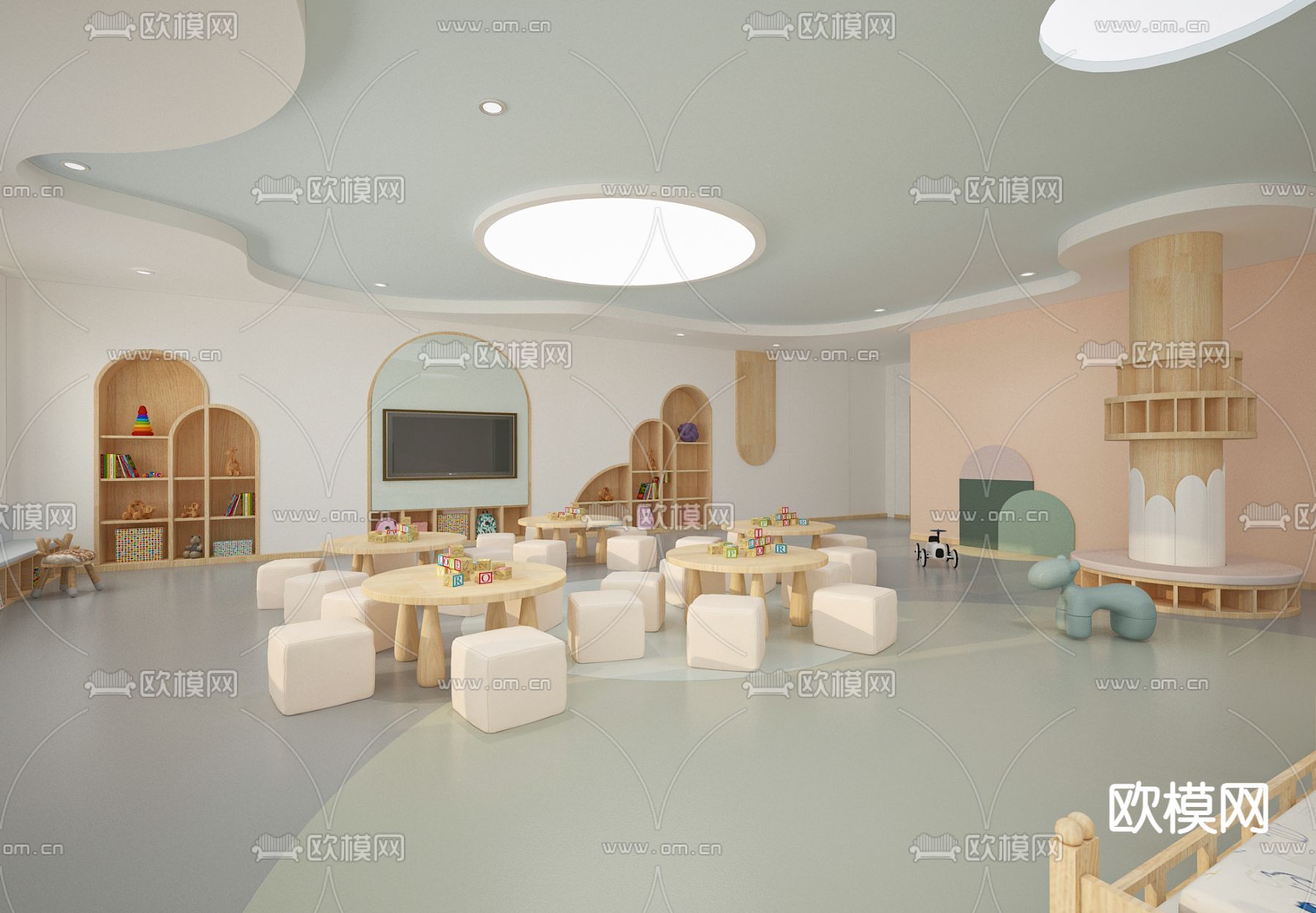现代幼儿园教室3d模型下载（渲染图3）