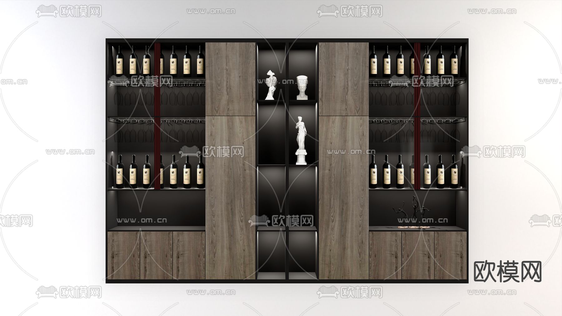 现代美式酒柜su模型下载（渲染图1）