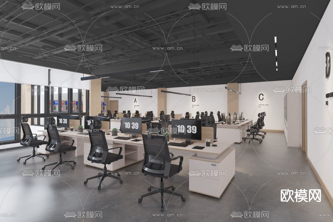 工业风办公室 办公区3d模型下载_ID12264796_3dmax免费模型-欧模网