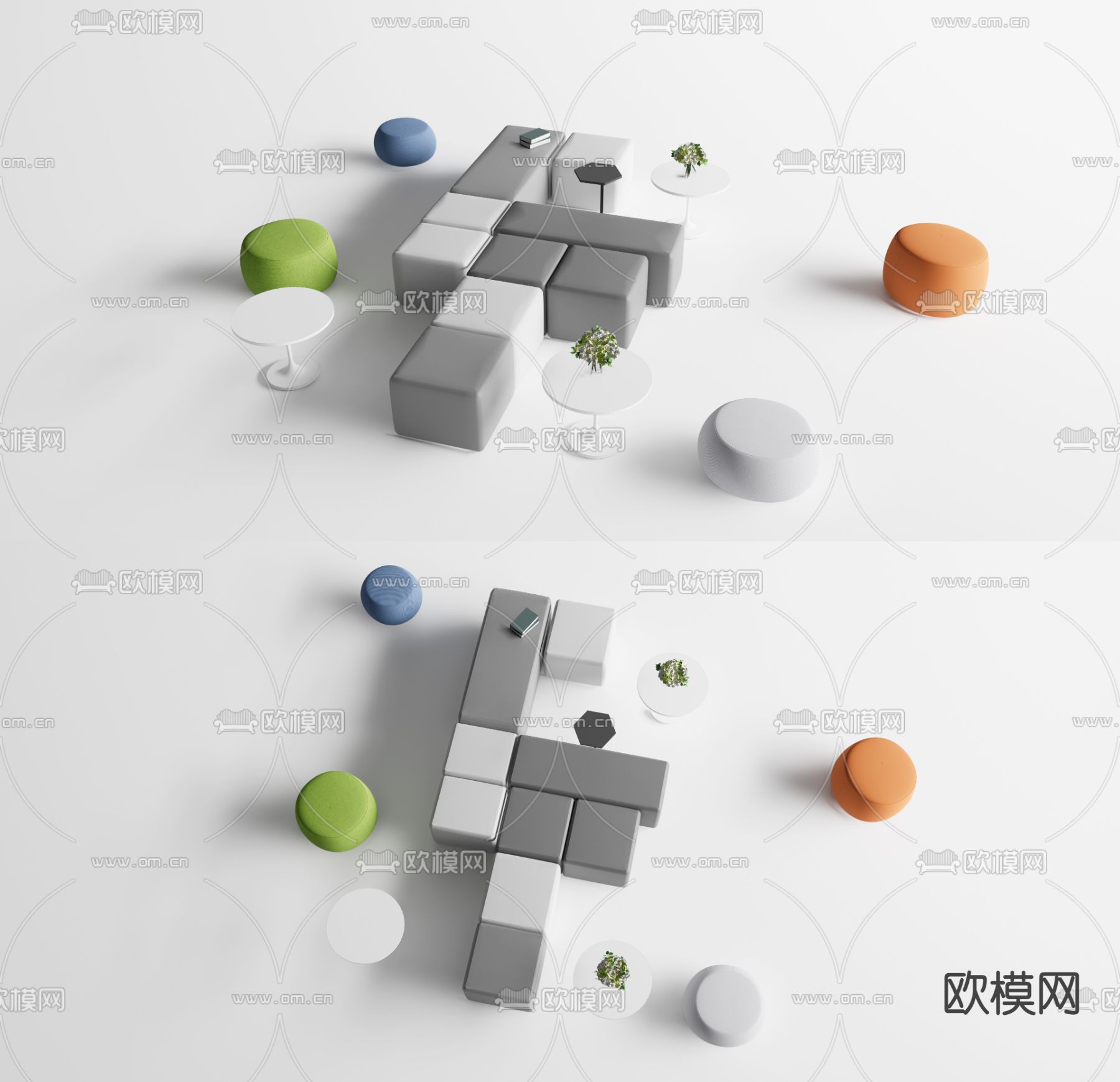 现代方块沙发 办公沙发su模型