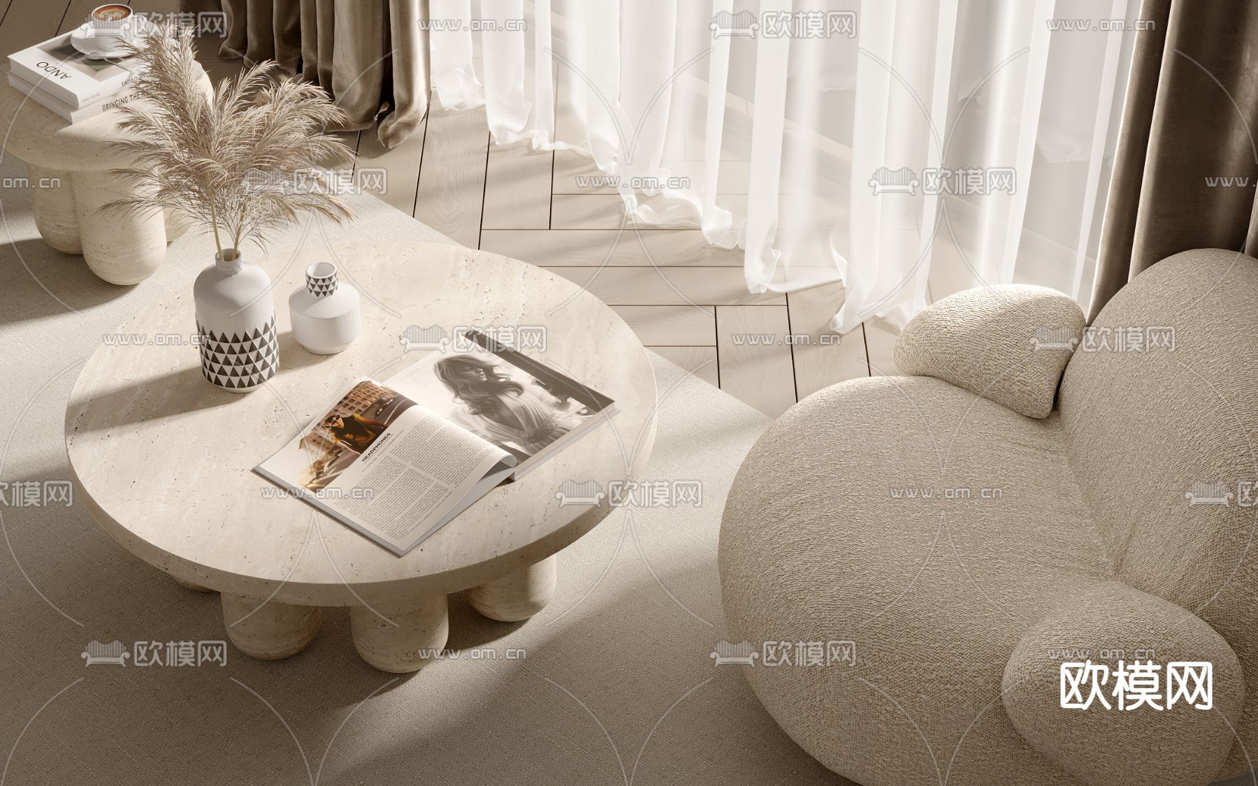 奶油风休闲沙发3d模型下载