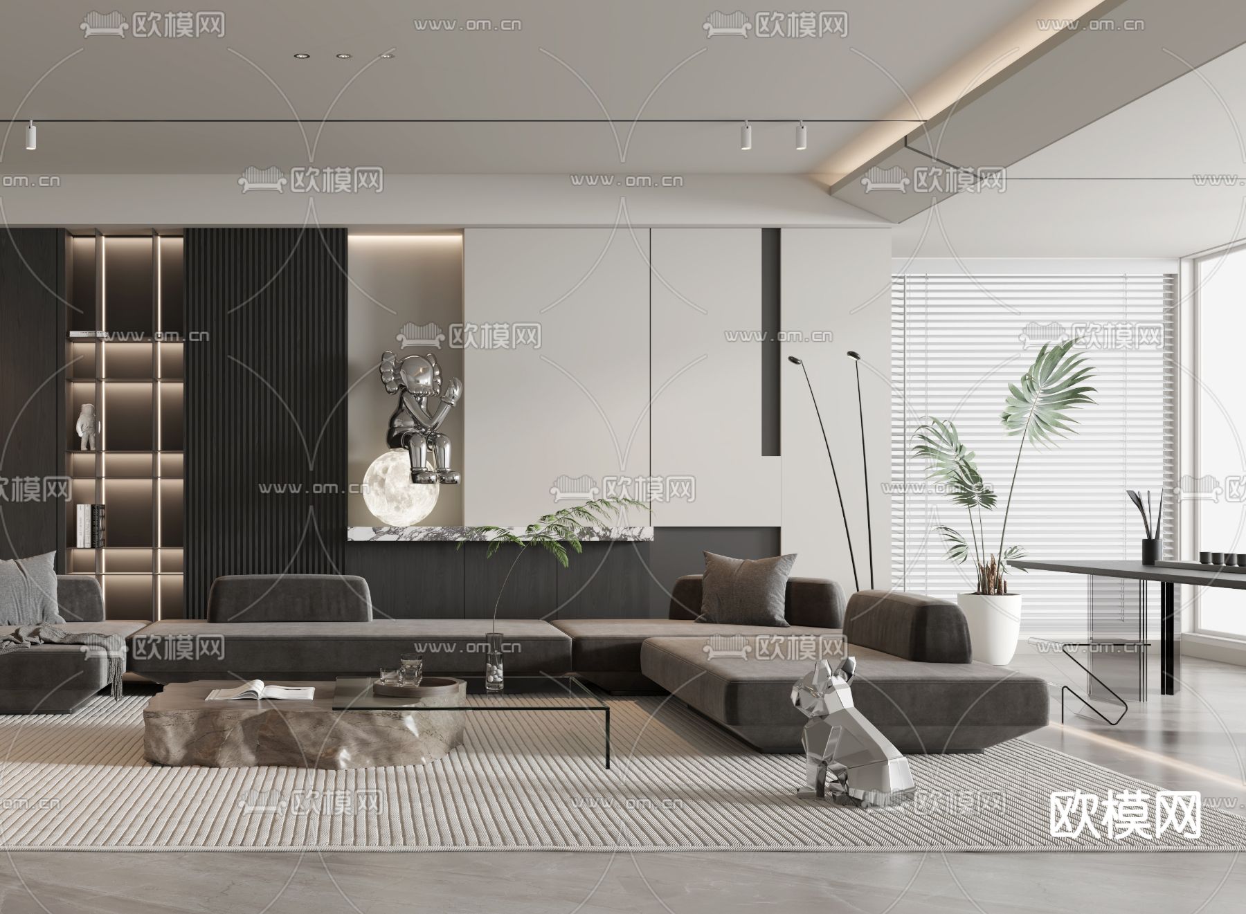 高级灰客厅3d模型下载（渲染图3）