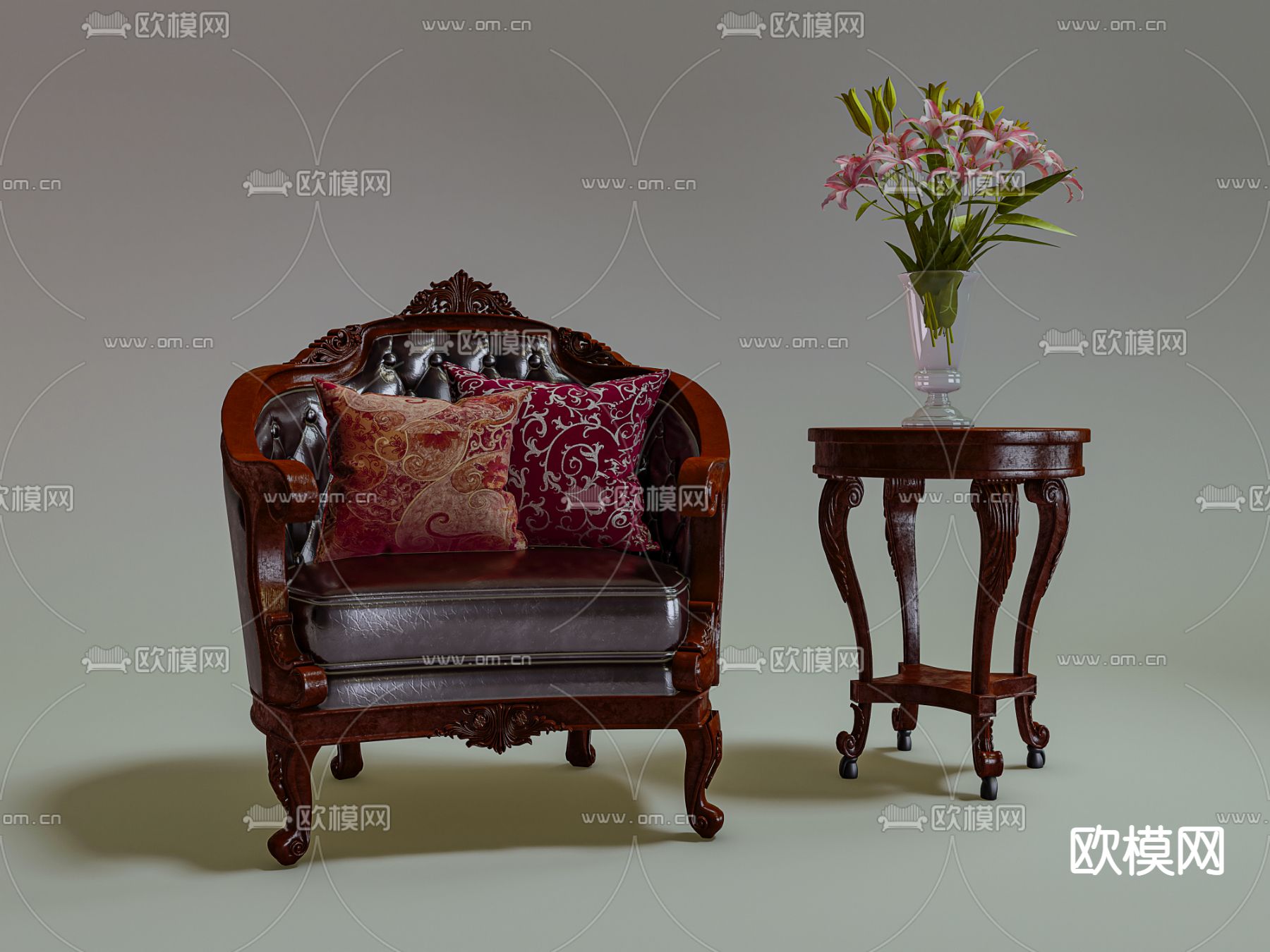 欧式古典单人沙发免费3d模型