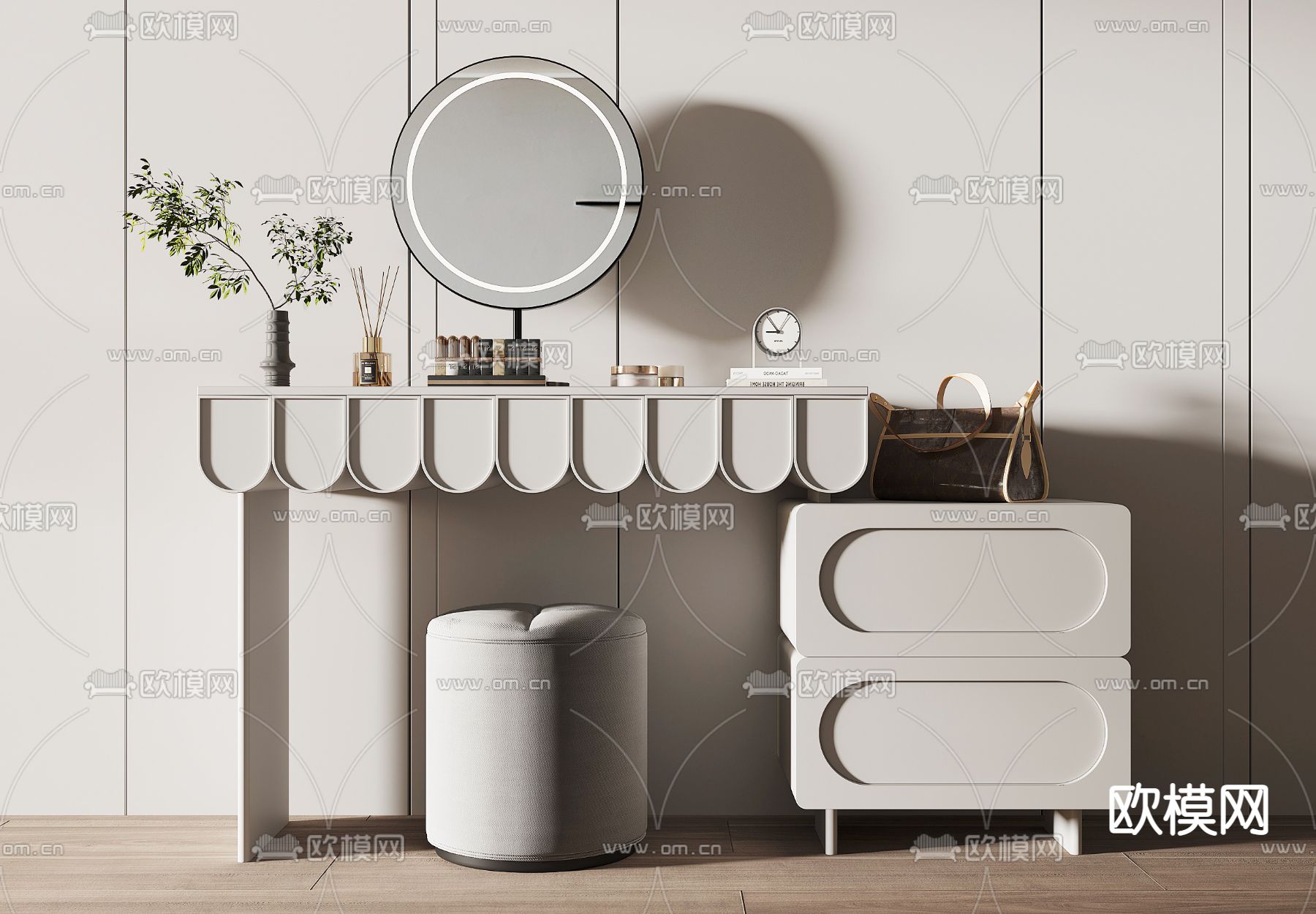 侘寂风梳妆台 化妆台3d模型下载