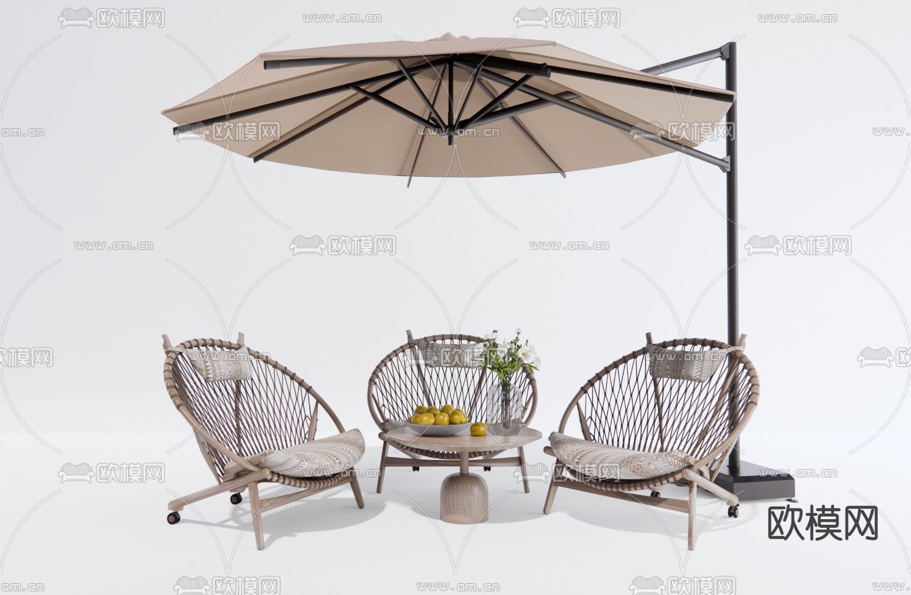 现代户外椅 藤椅 遮阳伞3d模型下载