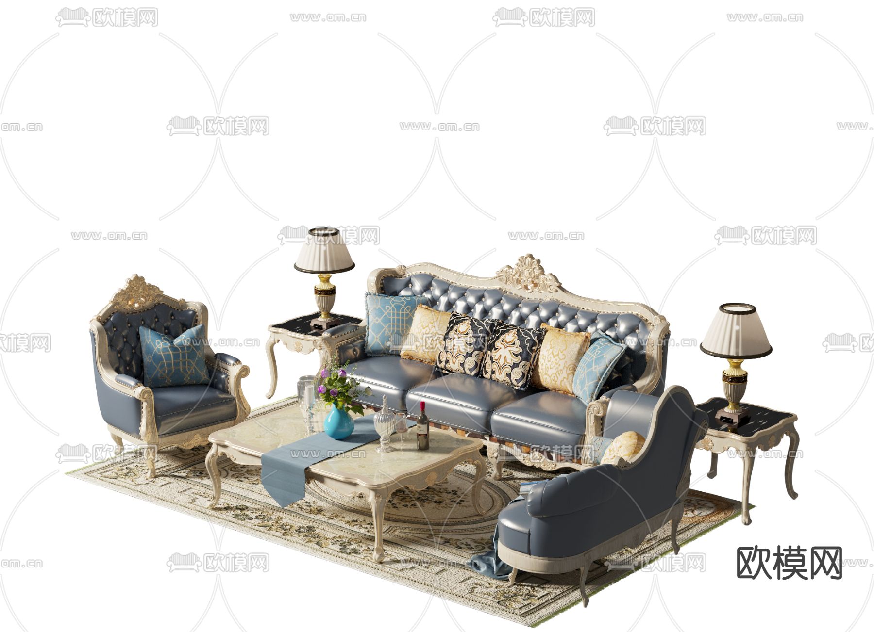 欧式组合沙发3d模型下载