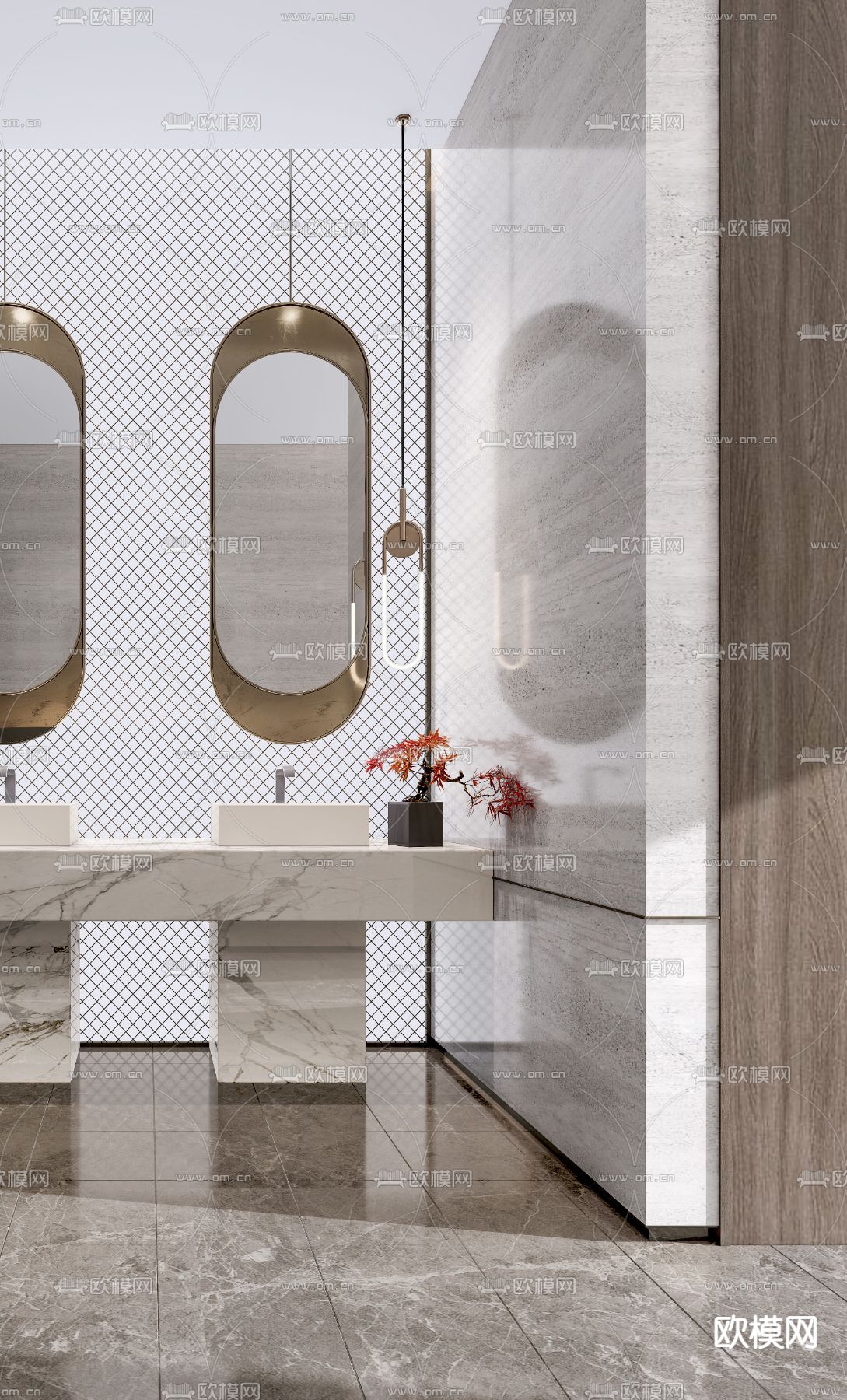 轻奢风双人洗手台3d模型下载（渲染图3）