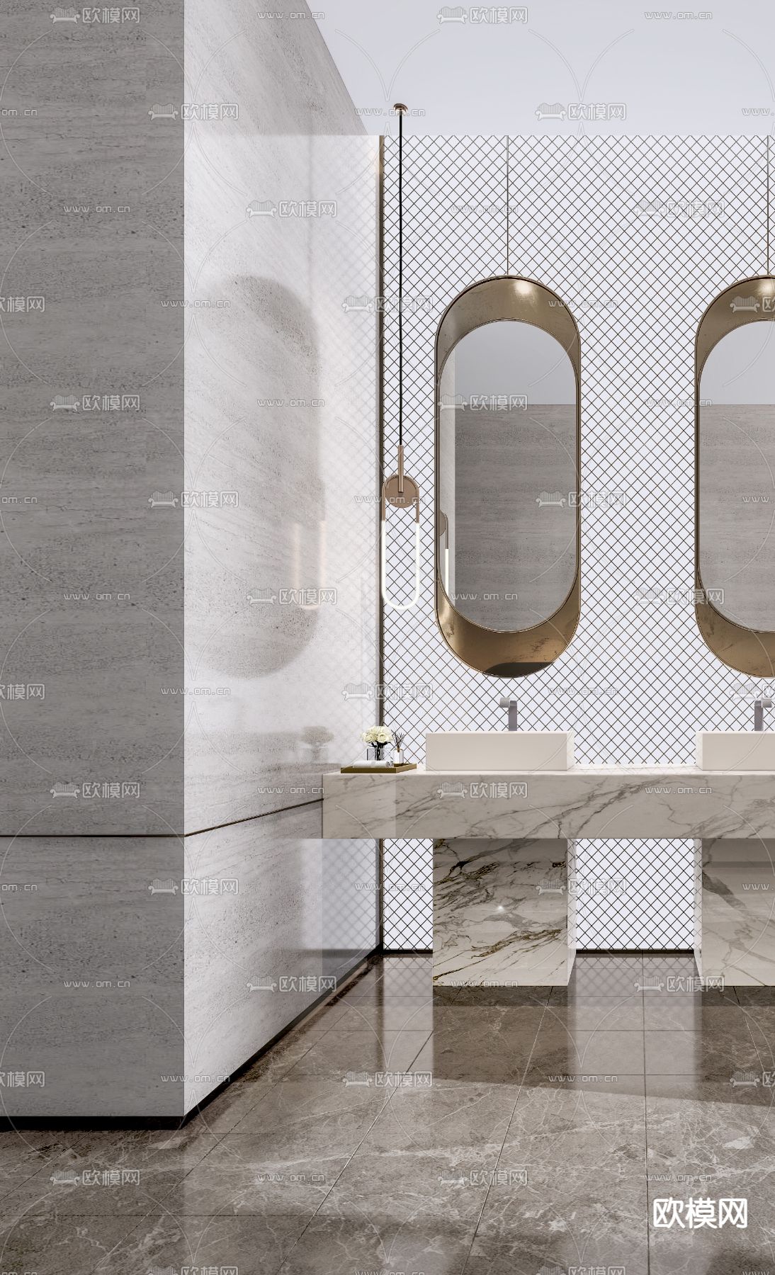 轻奢风双人洗手台3d模型下载（渲染图2）