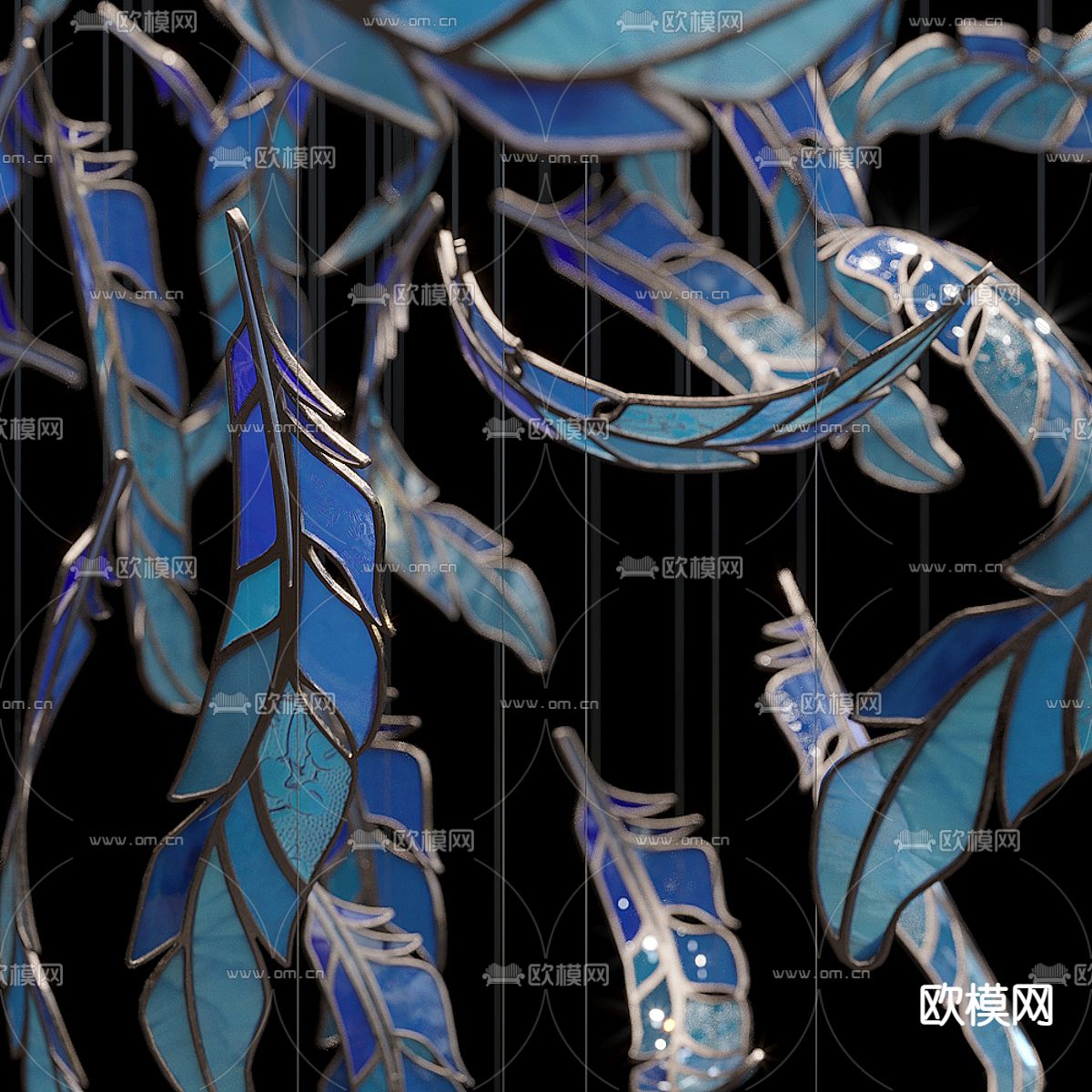 水晶片装饰吊灯 大堂灯3d模型下载（渲染图2）