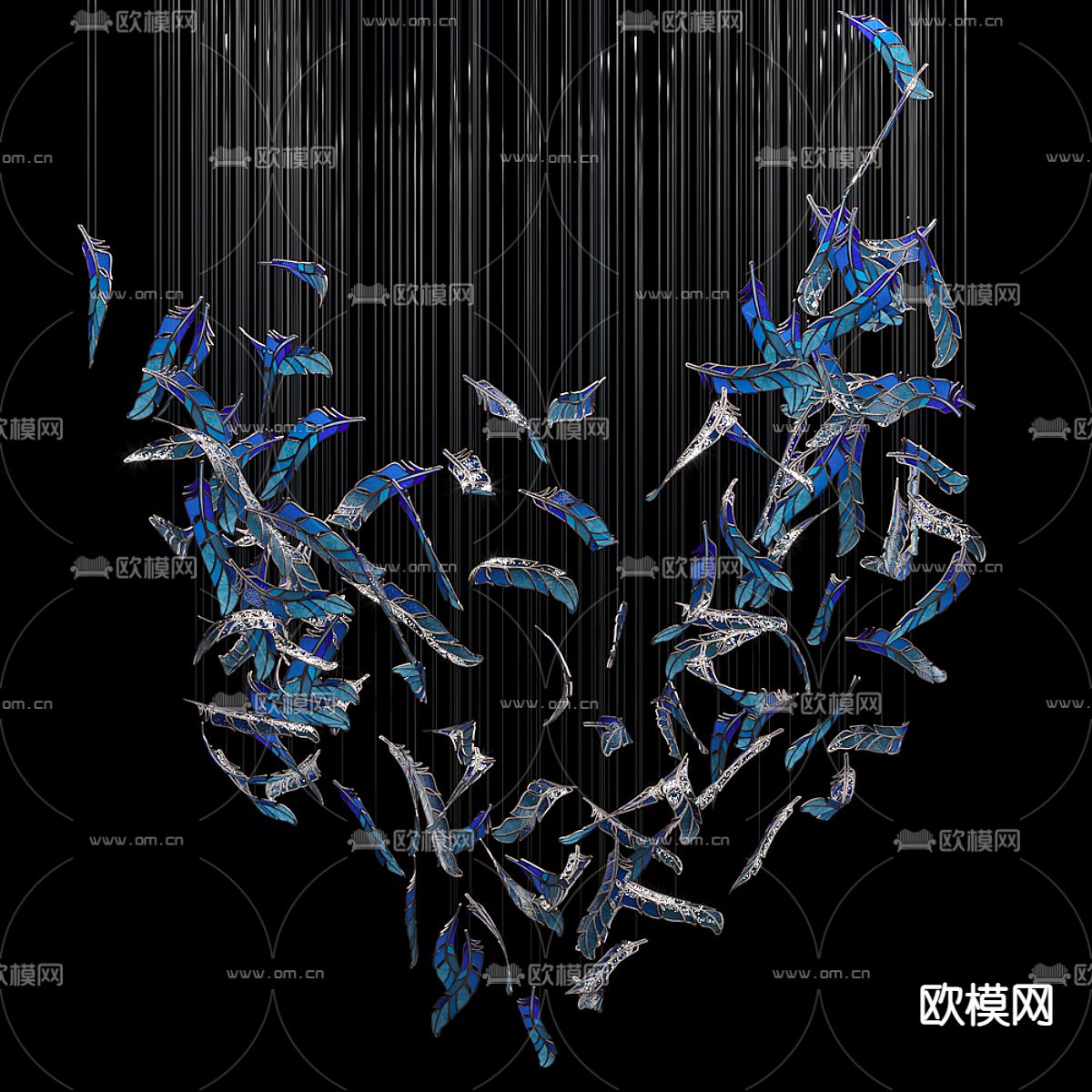 水晶片装饰吊灯 大堂灯3d模型下载（渲染图1）