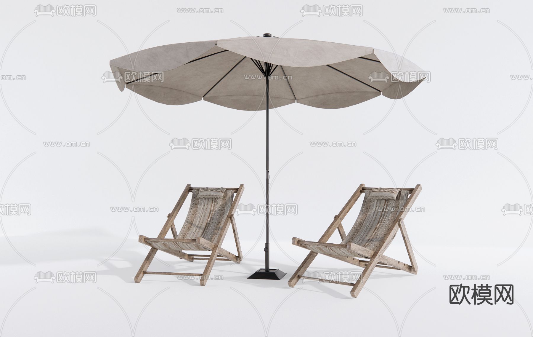 现代户外躺椅 遮阳伞3d模型下载