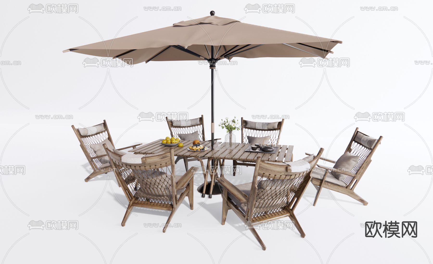 现代户外桌椅 遮阳伞3d模型下载