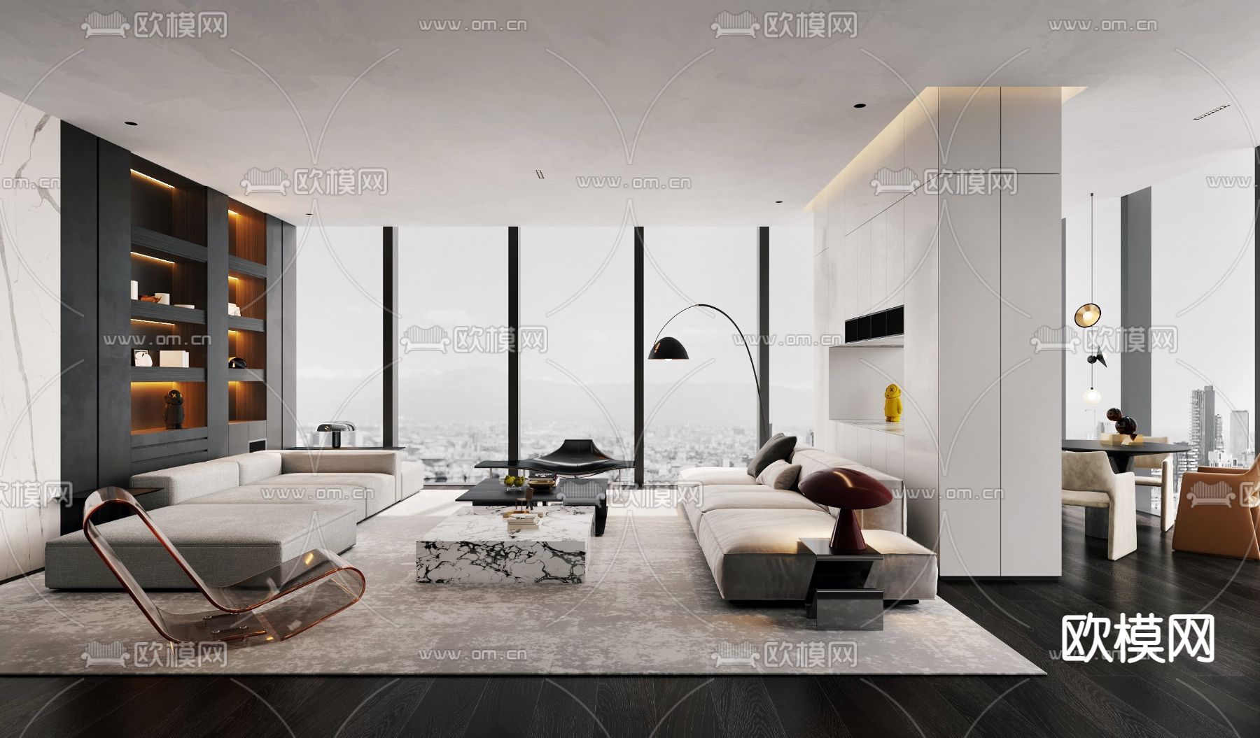 高级灰办公休闲区3d模型下载