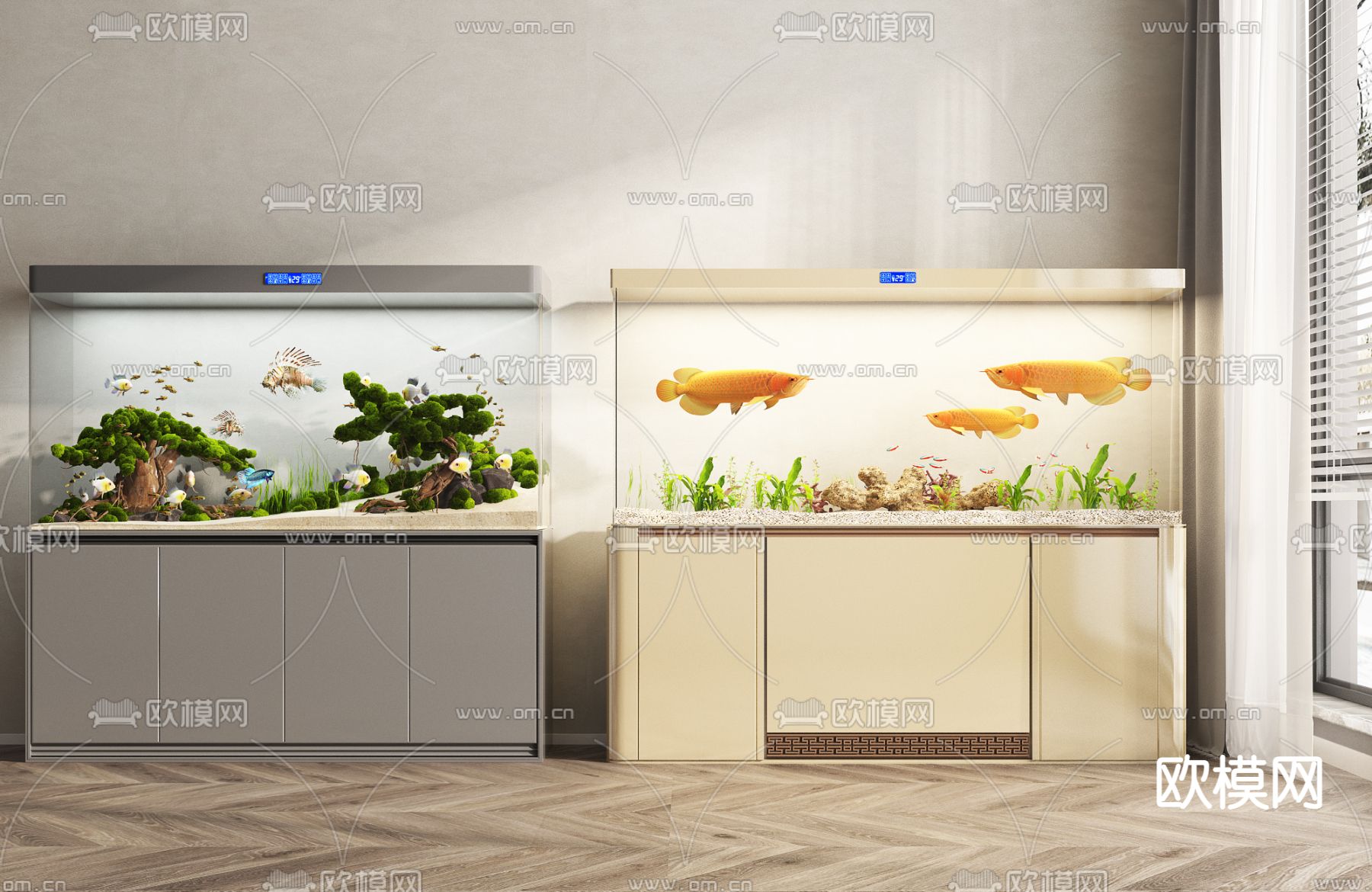 热带鱼 鱼缸 水族箱3d模型下载