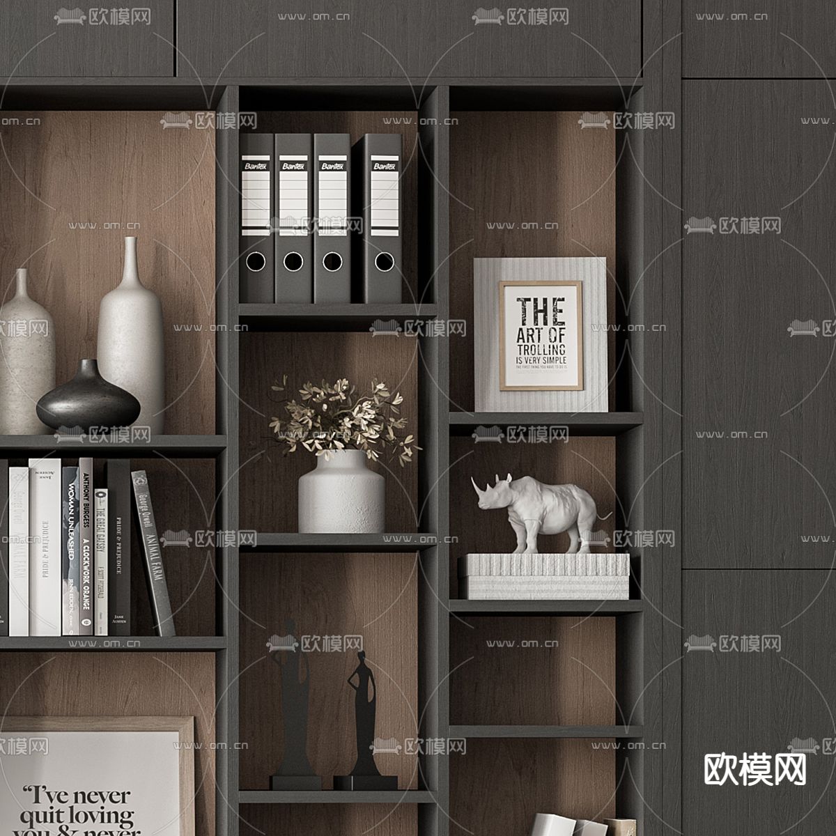 现代办公桌椅 书柜3d模型下载（渲染图2）