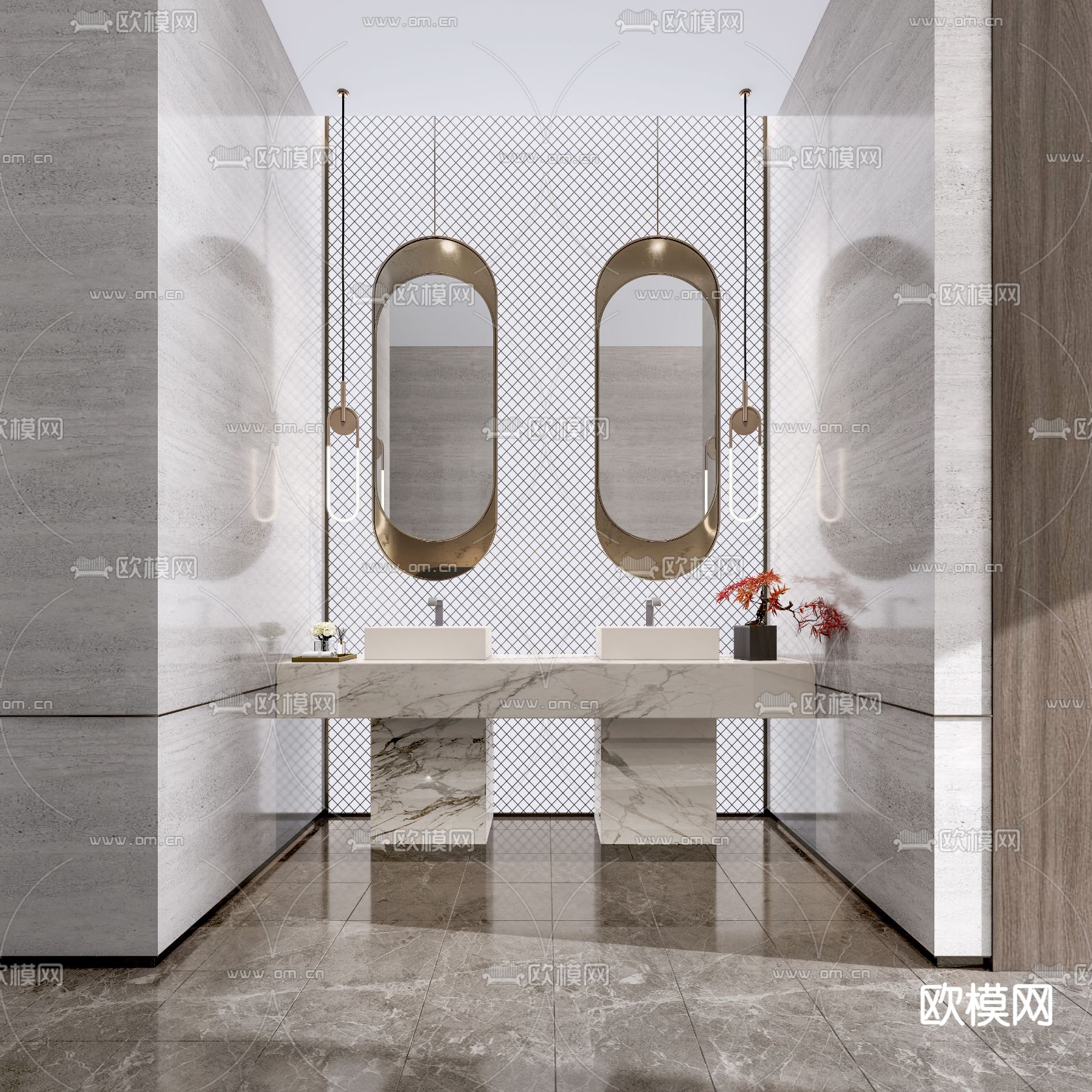 轻奢风双人洗手台3d模型下载（渲染图1）