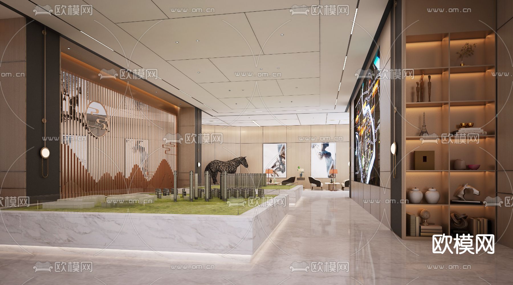 新中式售楼部大厅3d模型