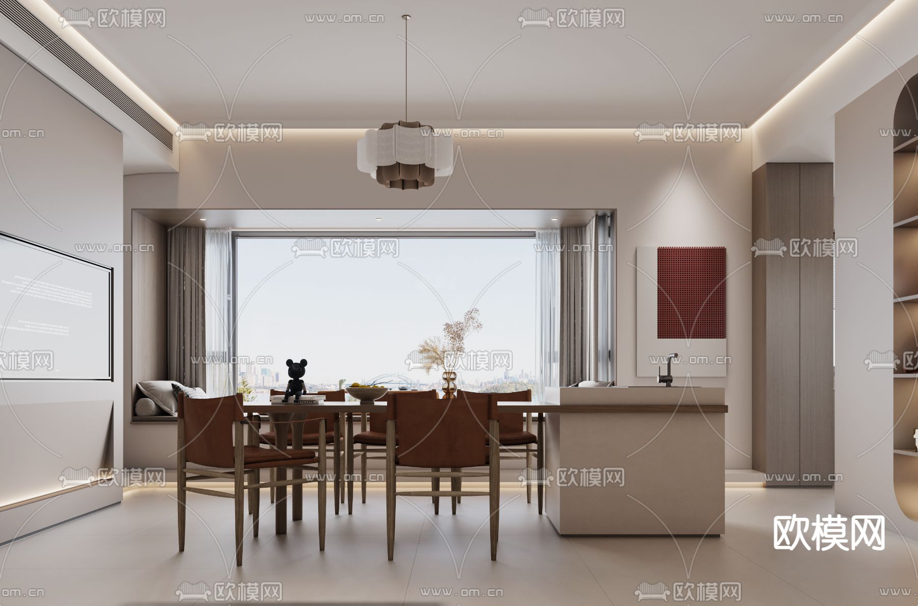 侘寂风餐厅3d模型下载（渲染图2）