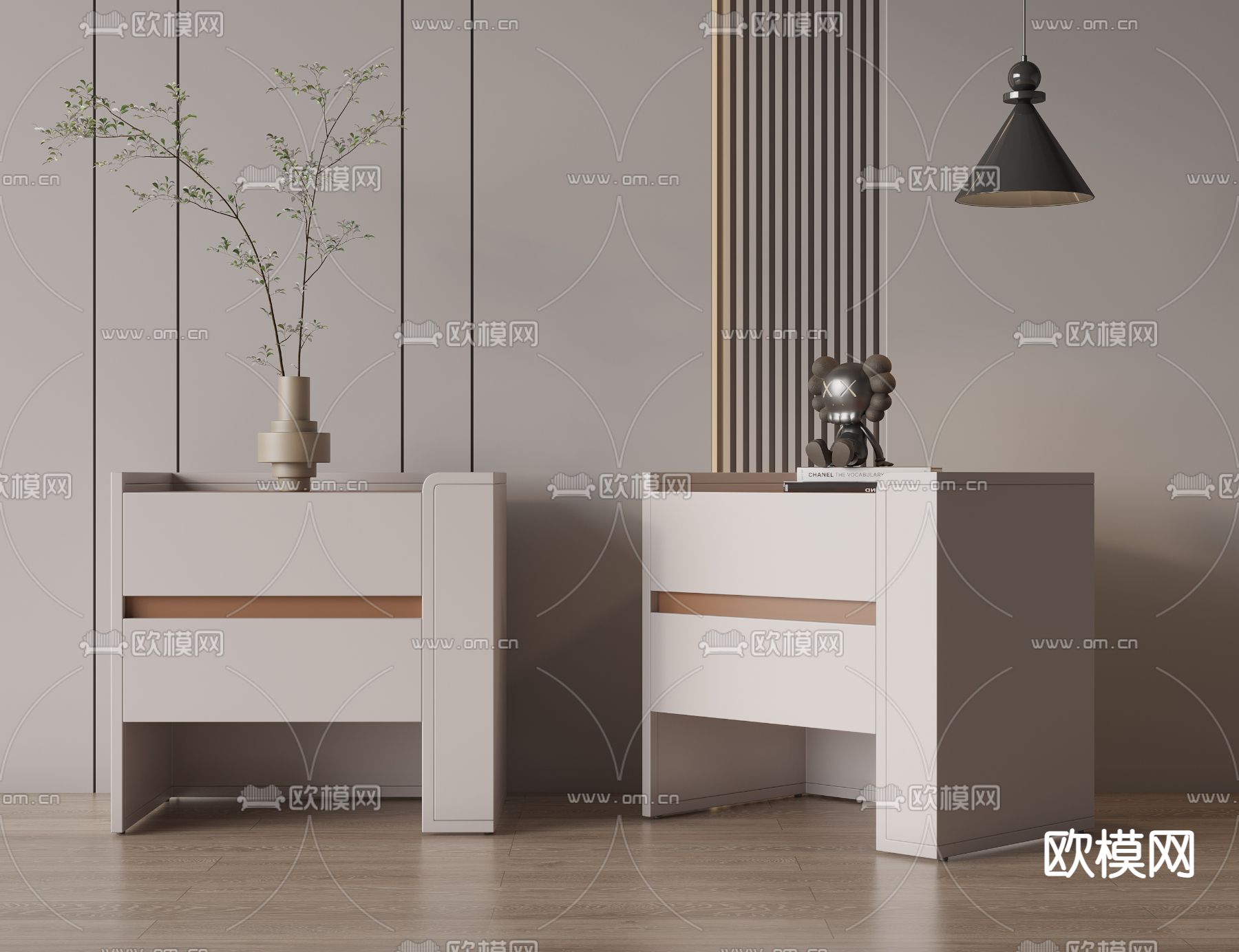 奶油风床头柜3d模型下载