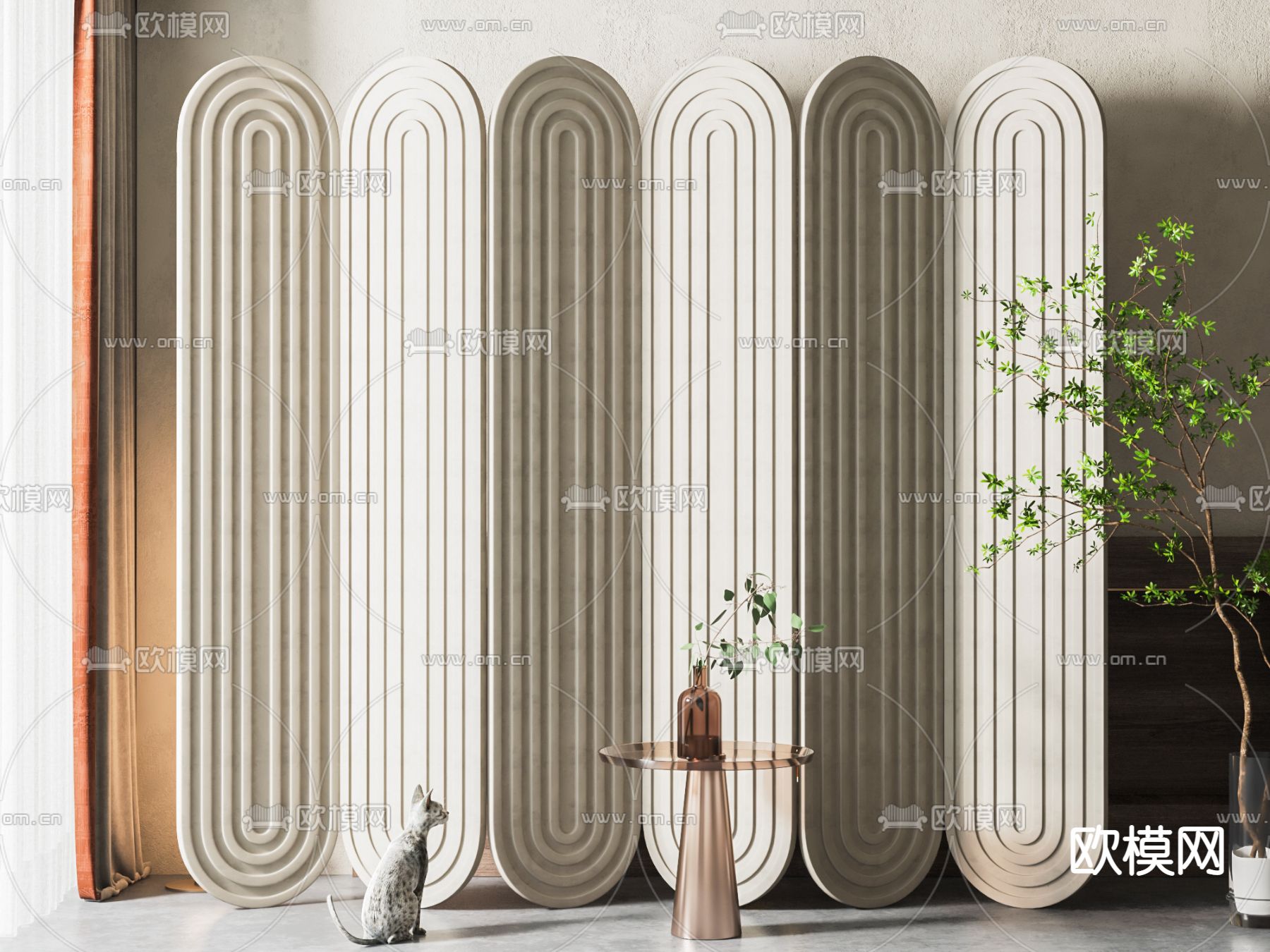 奶油风屏风 隔断3d模型下载