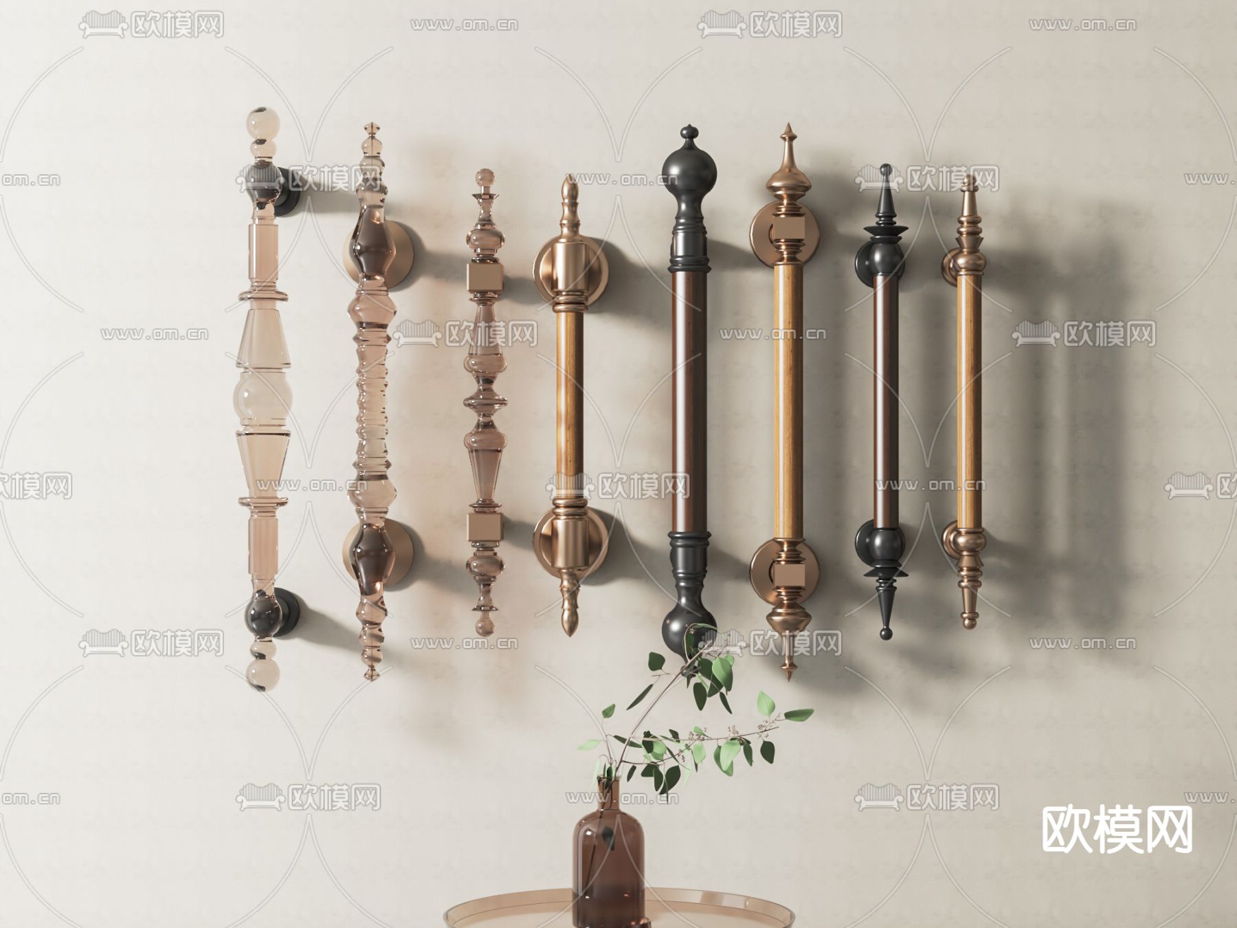 欧式门把手 拉手3d模型下载