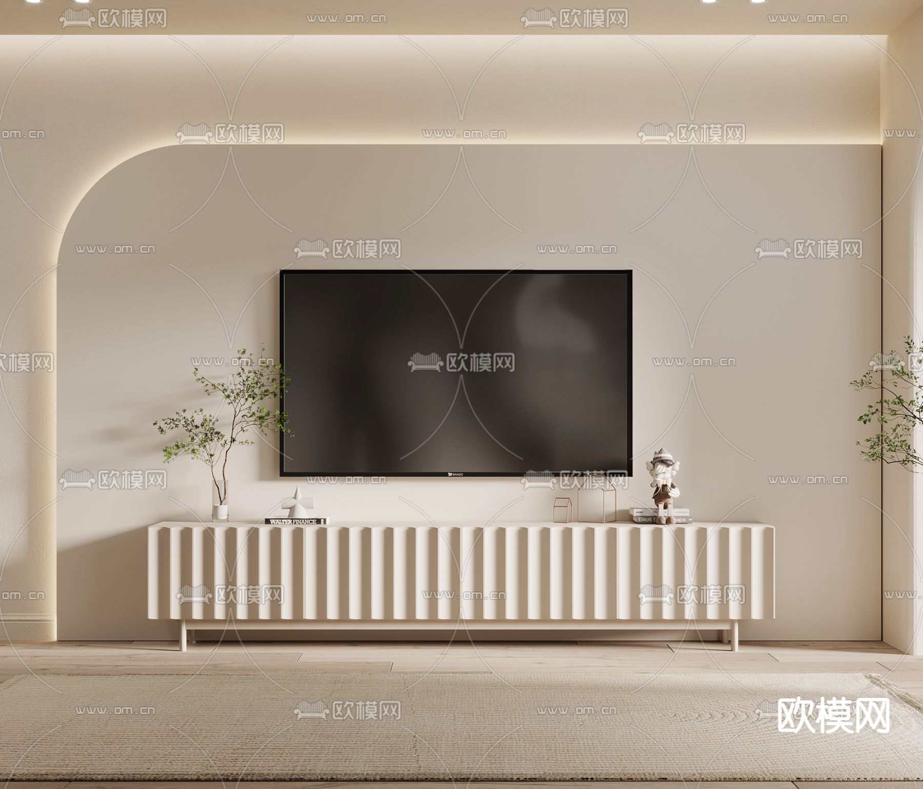 奶油风电视柜3d模型下载