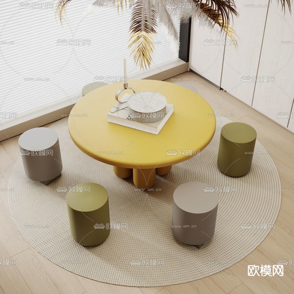 北欧圆形餐桌椅3d模型下载