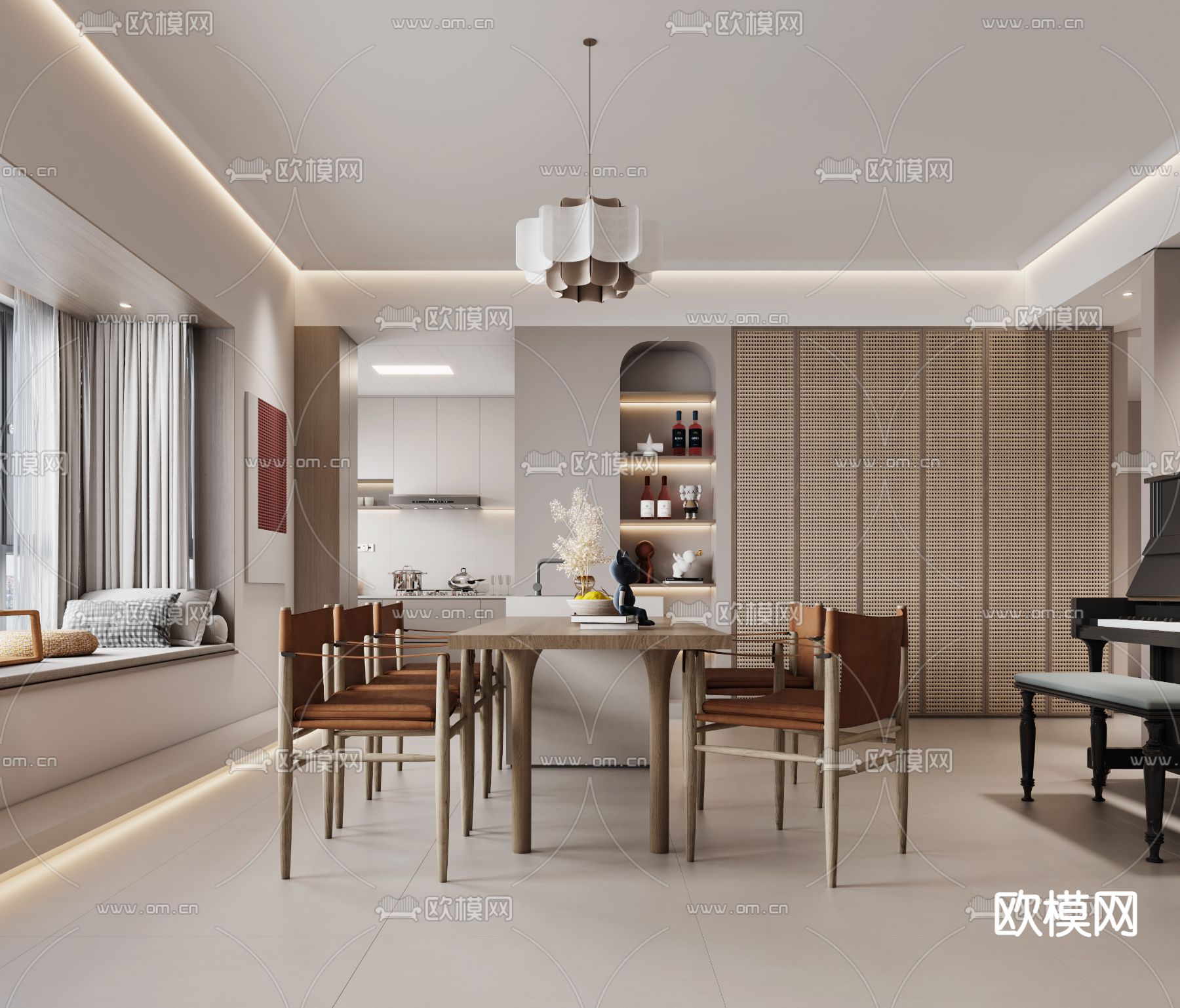侘寂风餐厅3d模型下载（渲染图1）