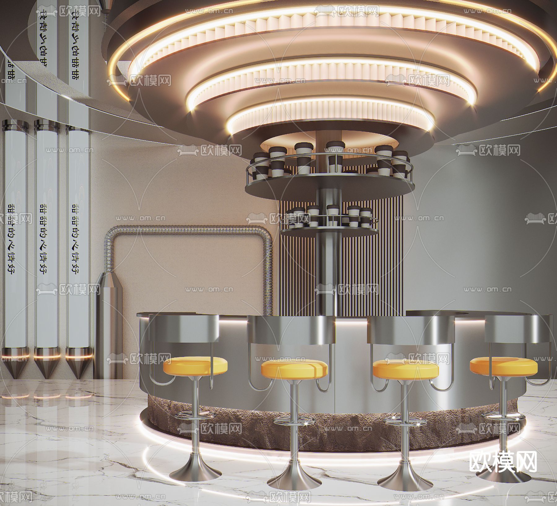 现代奶茶店吧台3d模型