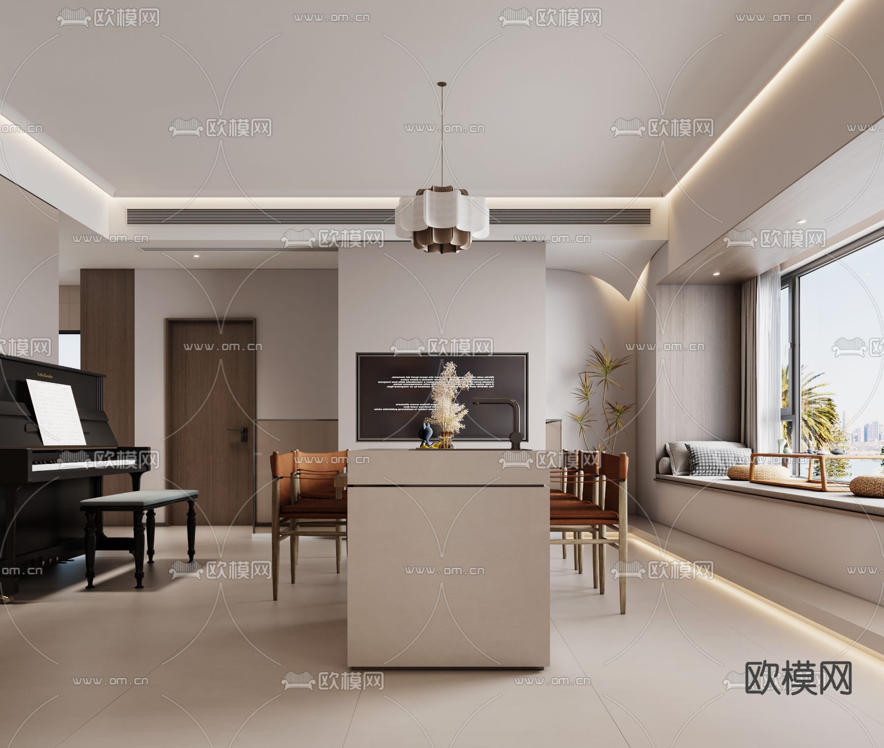 侘寂风餐厅3d模型下载（渲染图3）