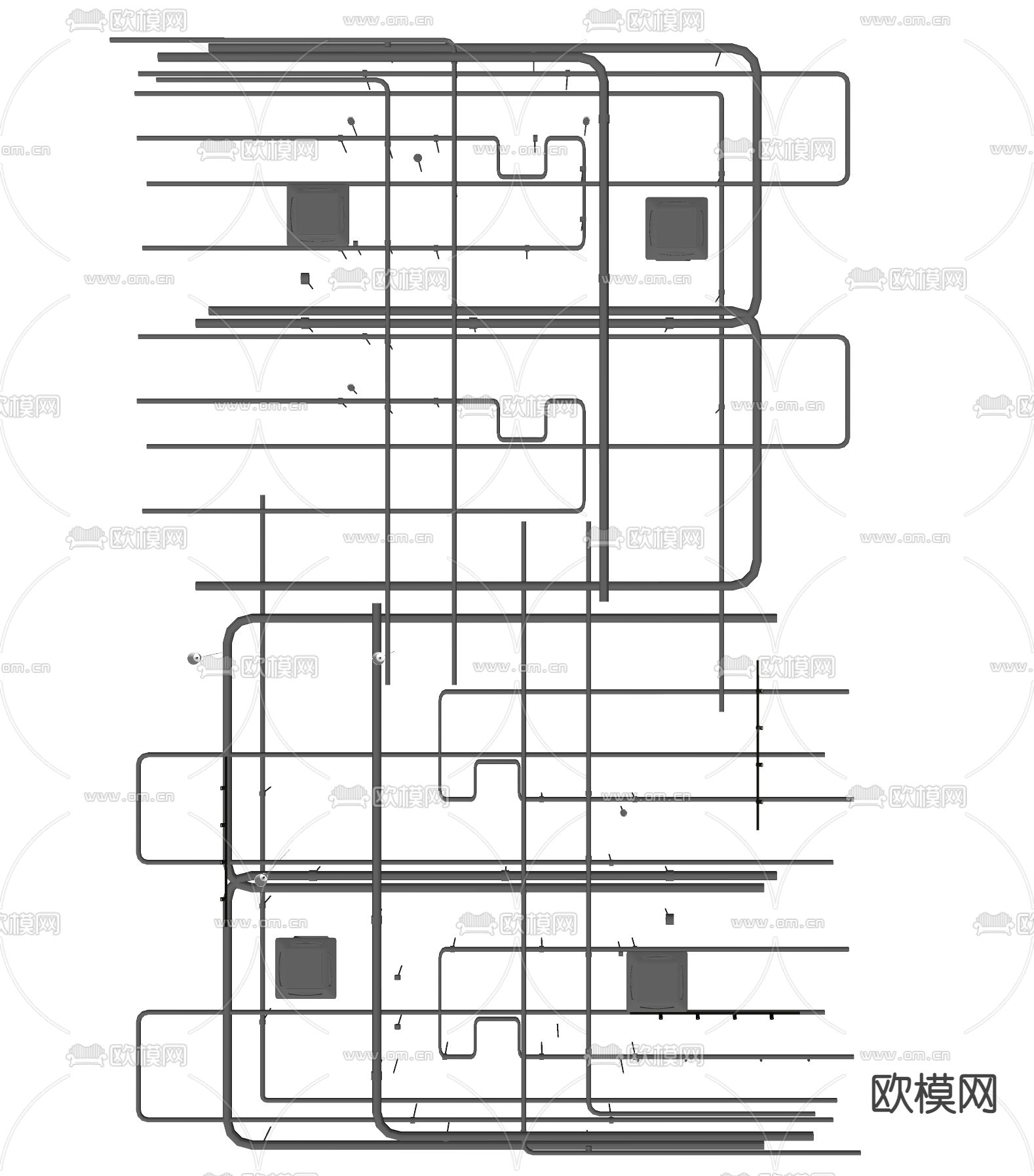 工业风消防管道su模型下载（渲染图1）