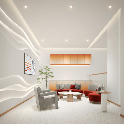  现代美容院休闲区su模型 