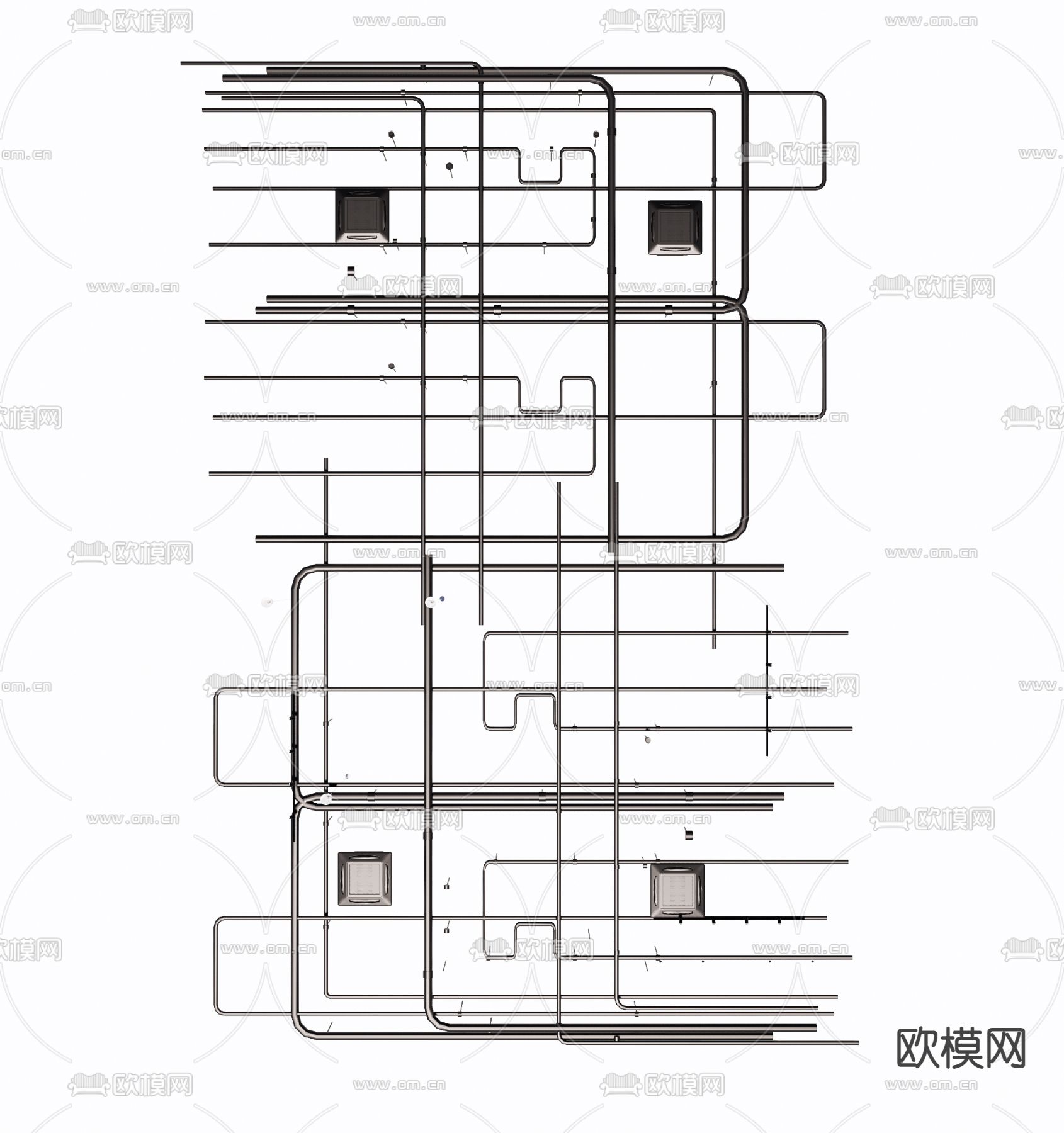工业风消防管道su模型下载（渲染图2）