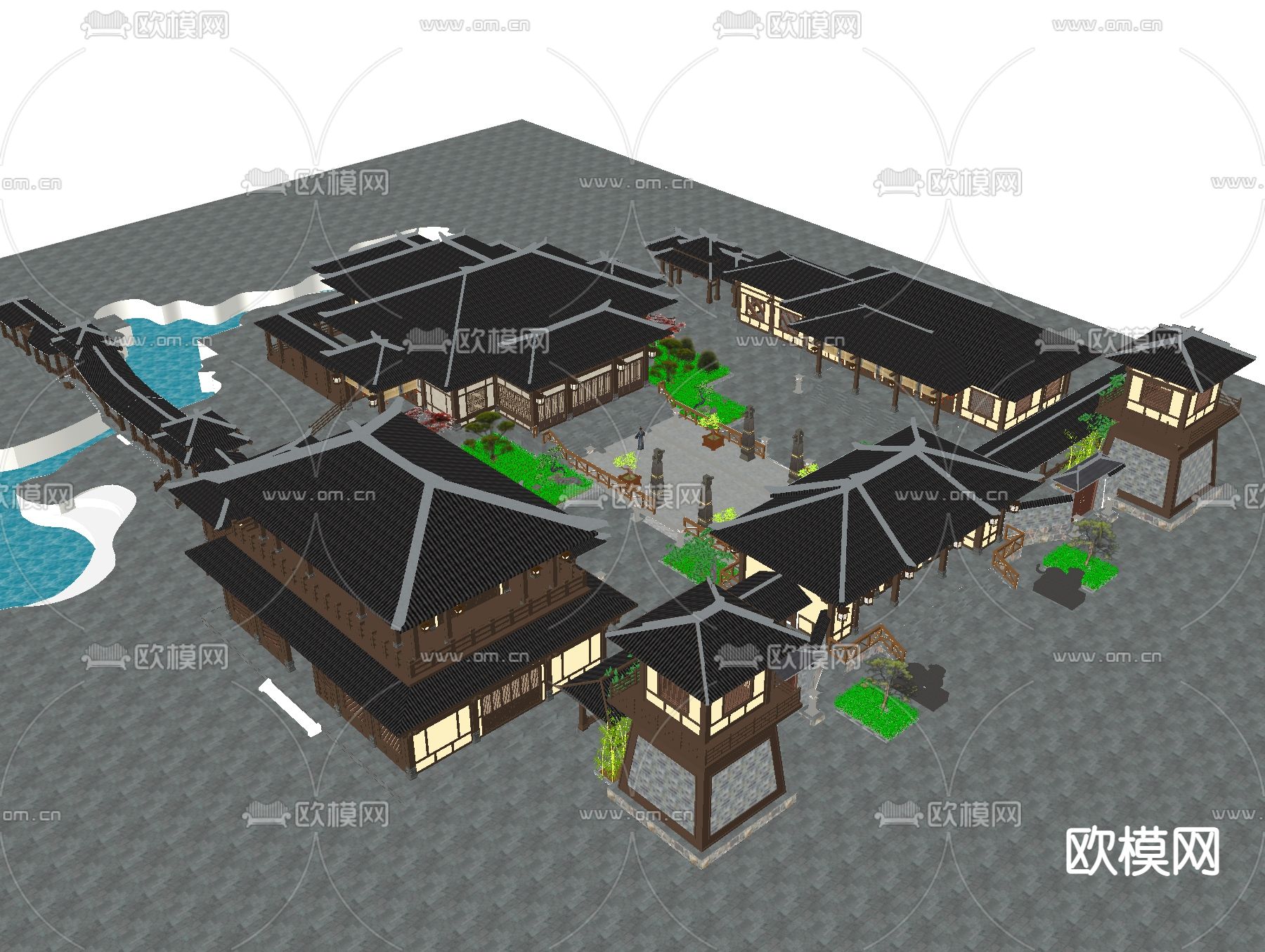 中式古建外观su模型下载（渲染图2）