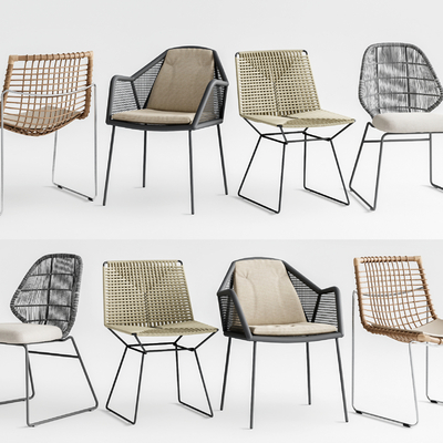  现代藤编户外椅子su模型 