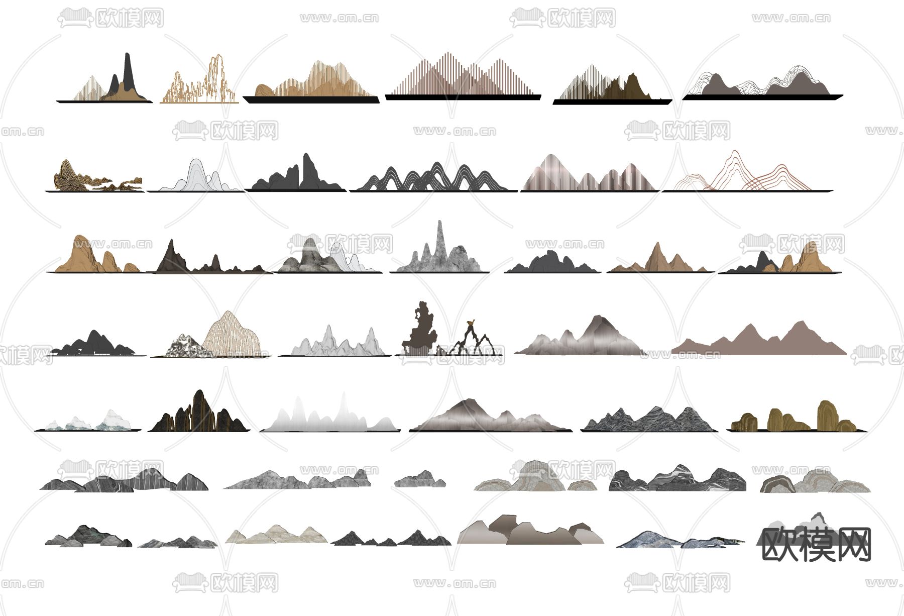 新中式山脉雕塑 摆件su模型下载（渲染图1）