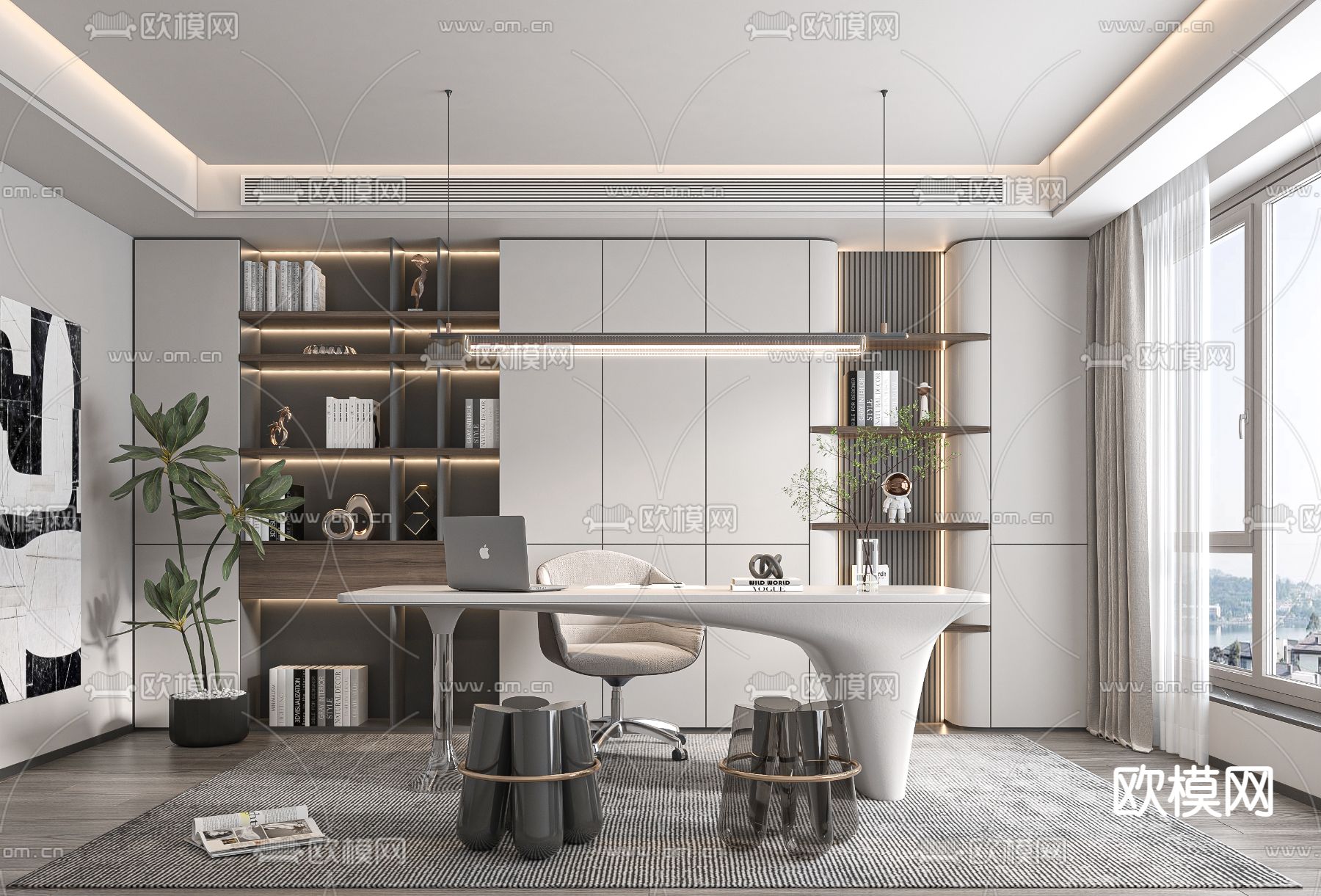 高级灰书房su模型下载（渲染图1）