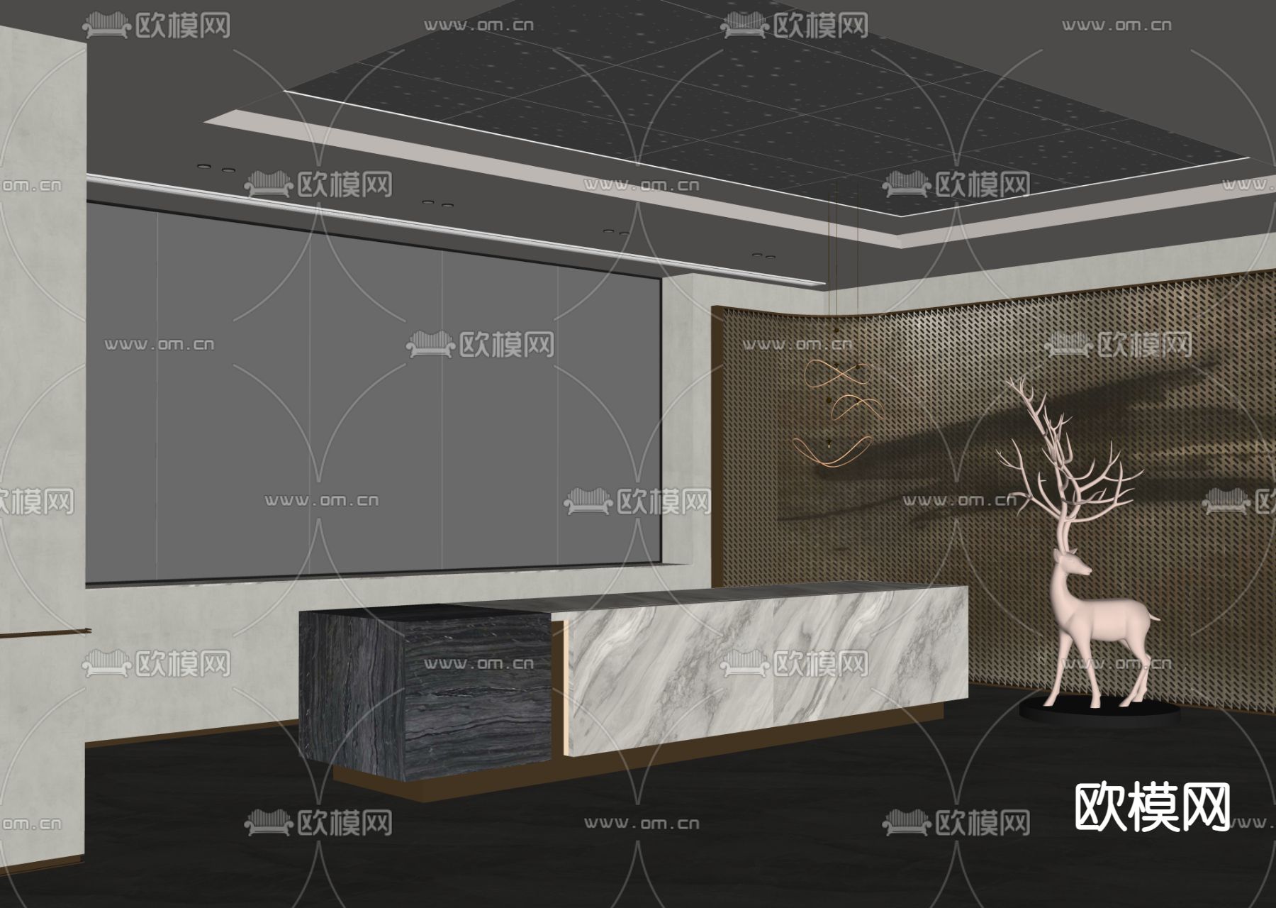 轻奢前台 接待台su模型下载（渲染图2）