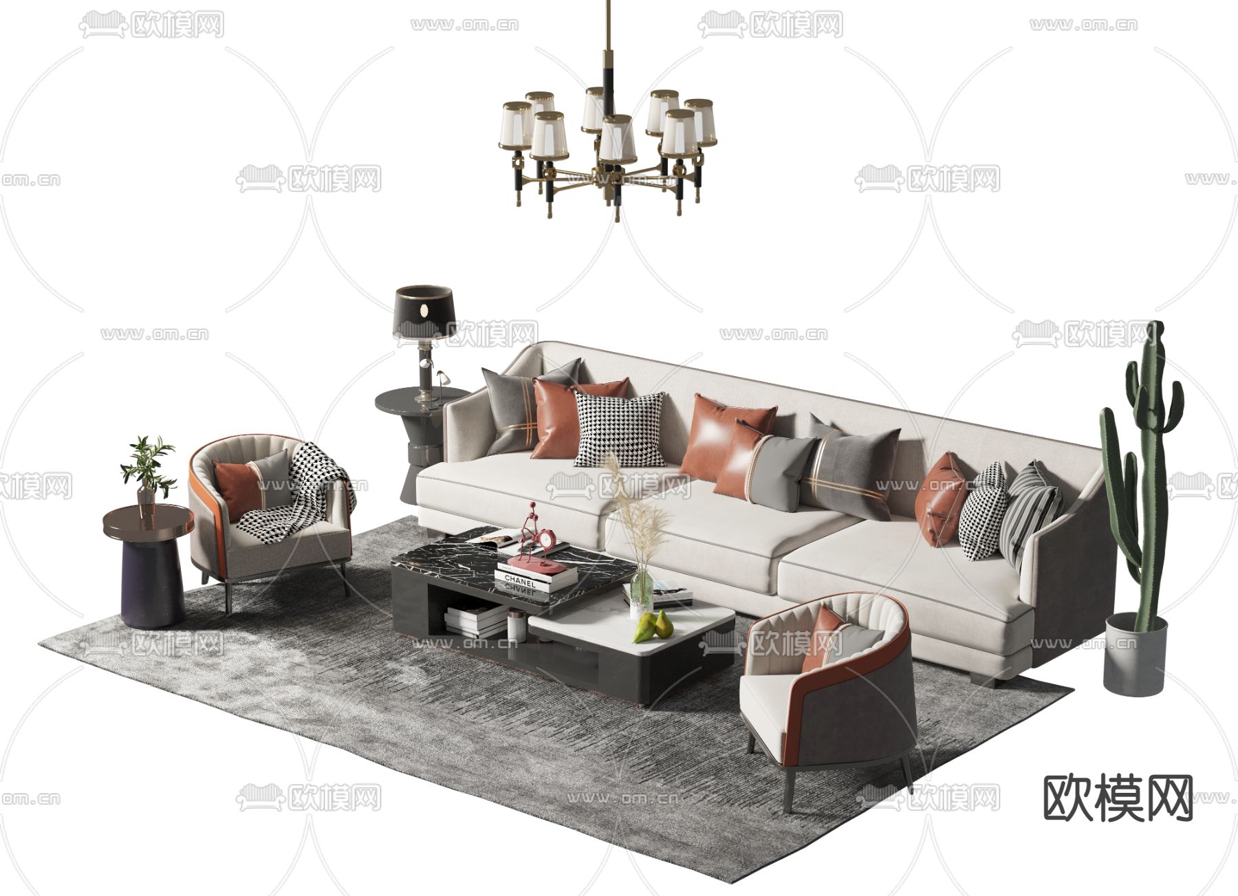 简美组合沙发3d模型下载