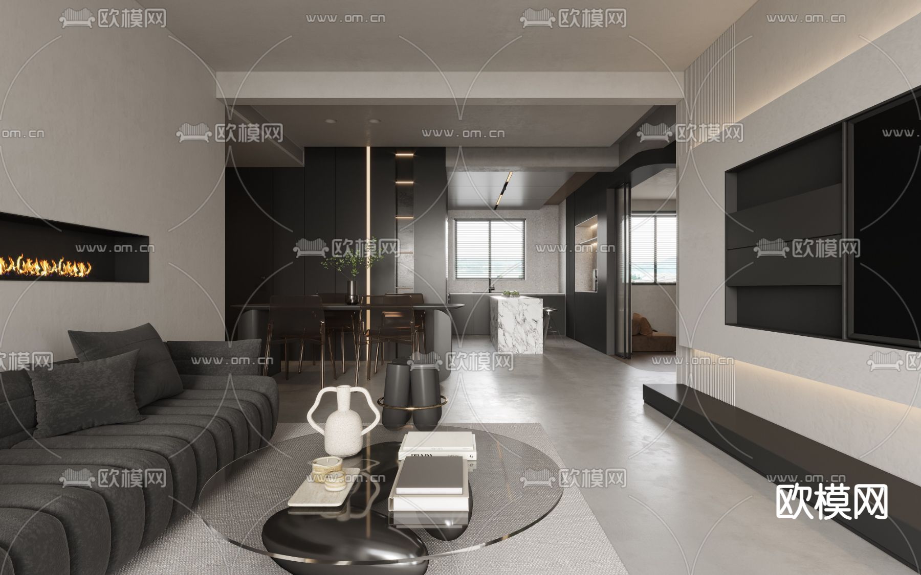 暗黑风客厅3d模型下载（渲染图1）